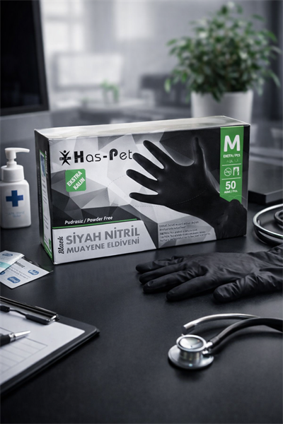 Haspet Siyah Nitril Eldiven Extra Kalın Small 50li