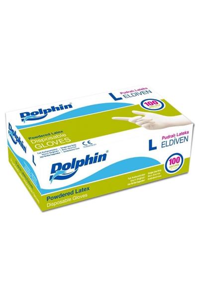 Dolphin Beyaz Pudralı Lateks Eldiven Large 100lü