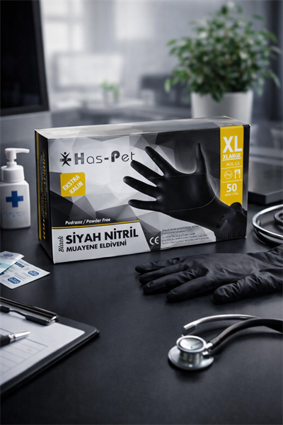 Haspet Siyah Nitril Eldiven Extra Kalın XLarge 50li
