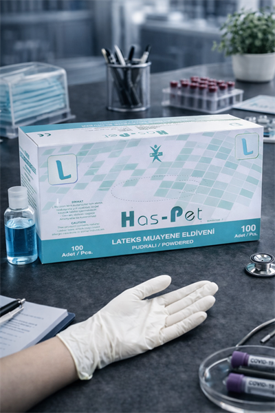 Haspet Beyaz Pudralı Lateks Eldiven Large 100lü