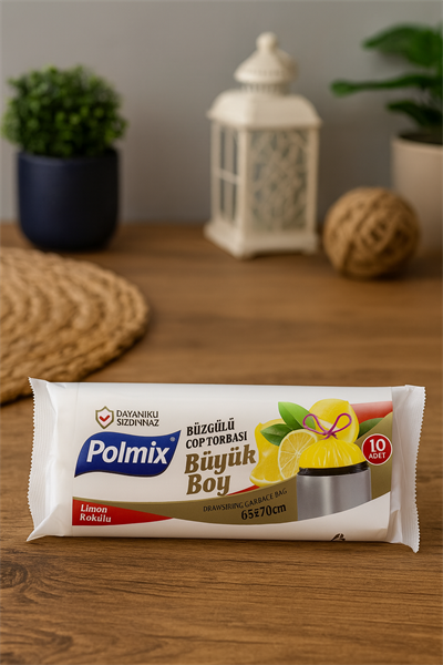 Polmix Büyük Boy Büzgülü Çöp Torbası 65x70 cm Limon Kokulu 10lu