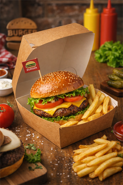 Kraft Tekli Hamburger Kutusu Büyük 100 Adet