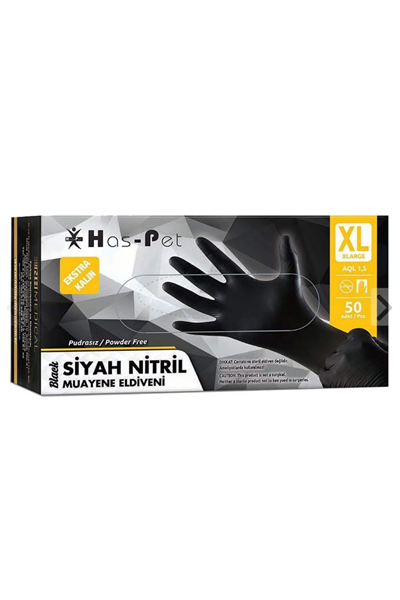 Haspet Siyah Nitril Eldiven Extra Kalın XLarge 50li