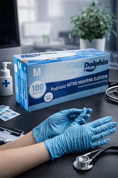 Dolphin Mavi Nitril Eldiven Medium 100lü