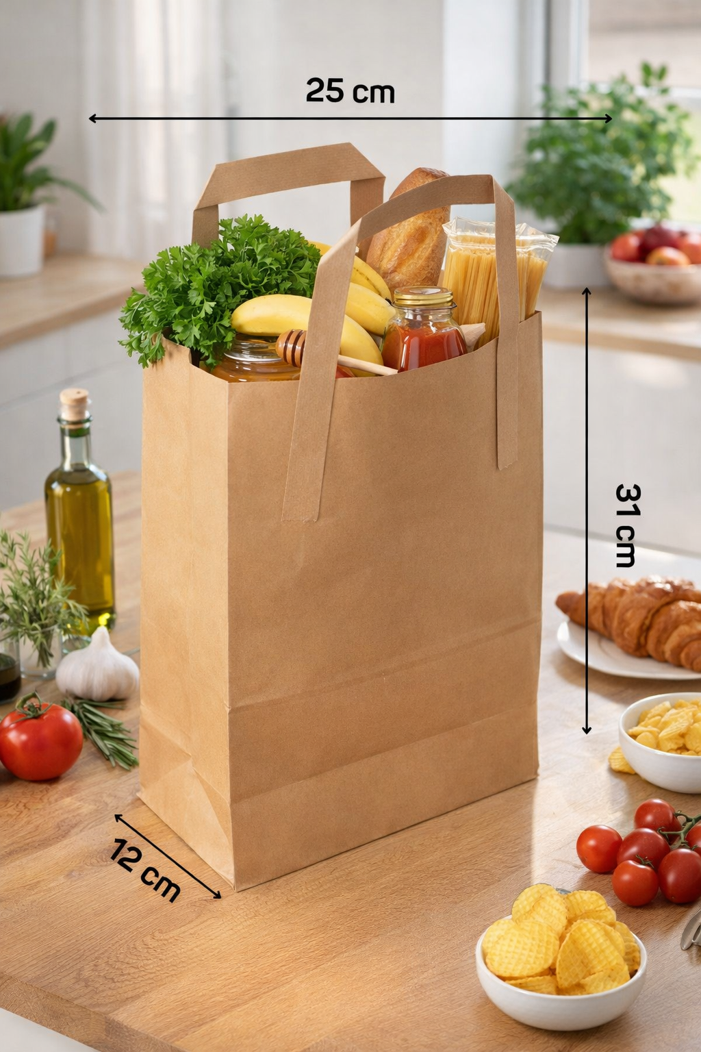 25x12x31 cm Düz Dıştan Saplı Kraft Çanta 200'lü