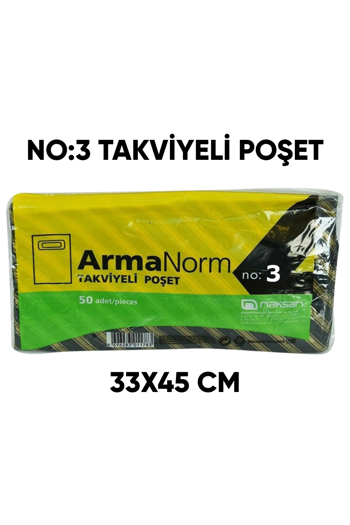 Arma No:3 Takviyeli Poşet Siyah 33x45 cm