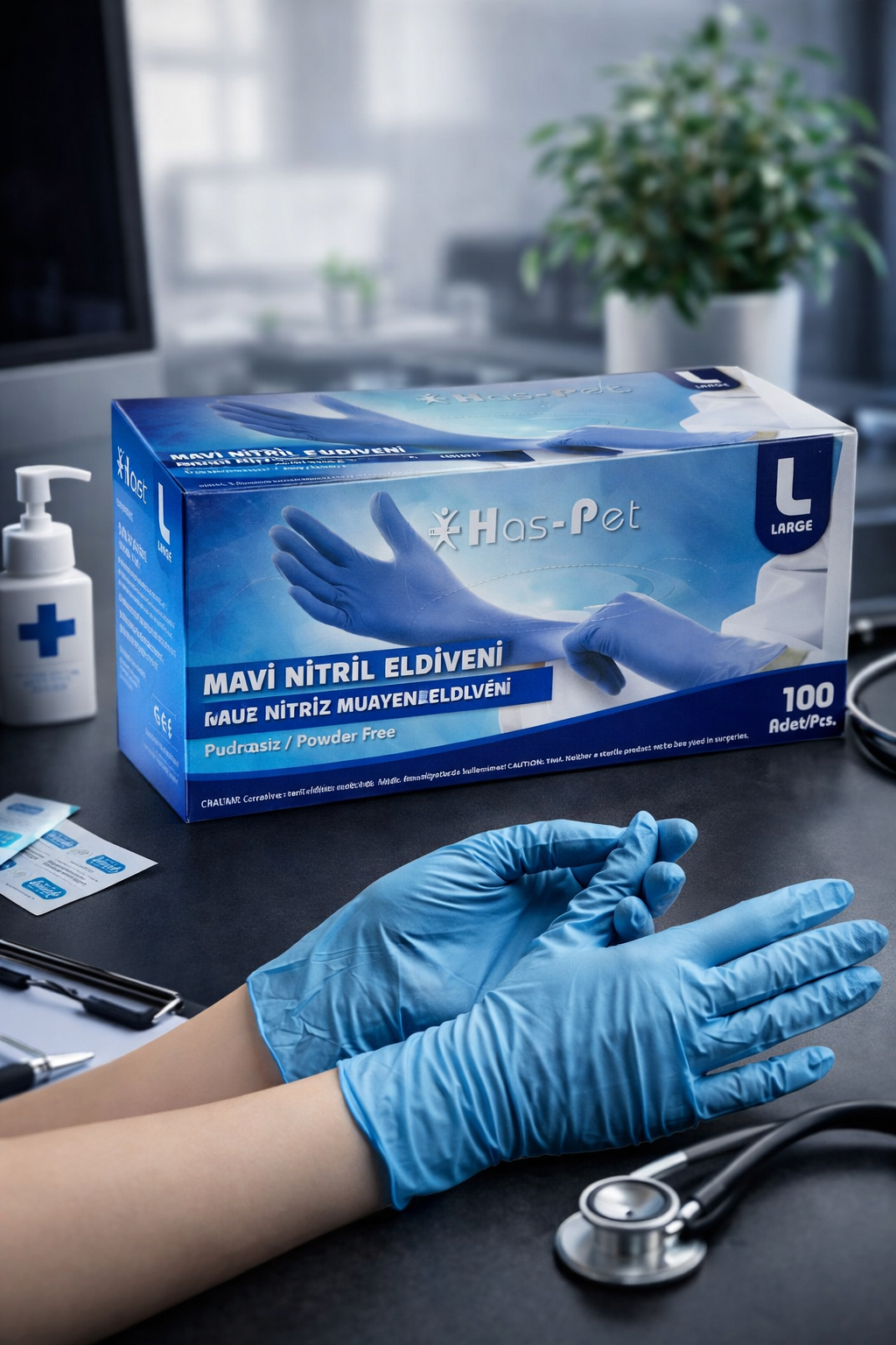 Haspet Mavi Nitril Eldiven Large 100'lü