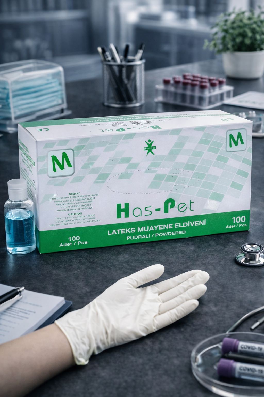 Haspet Beyaz Pudralı Lateks Eldiven Medium 100'lü