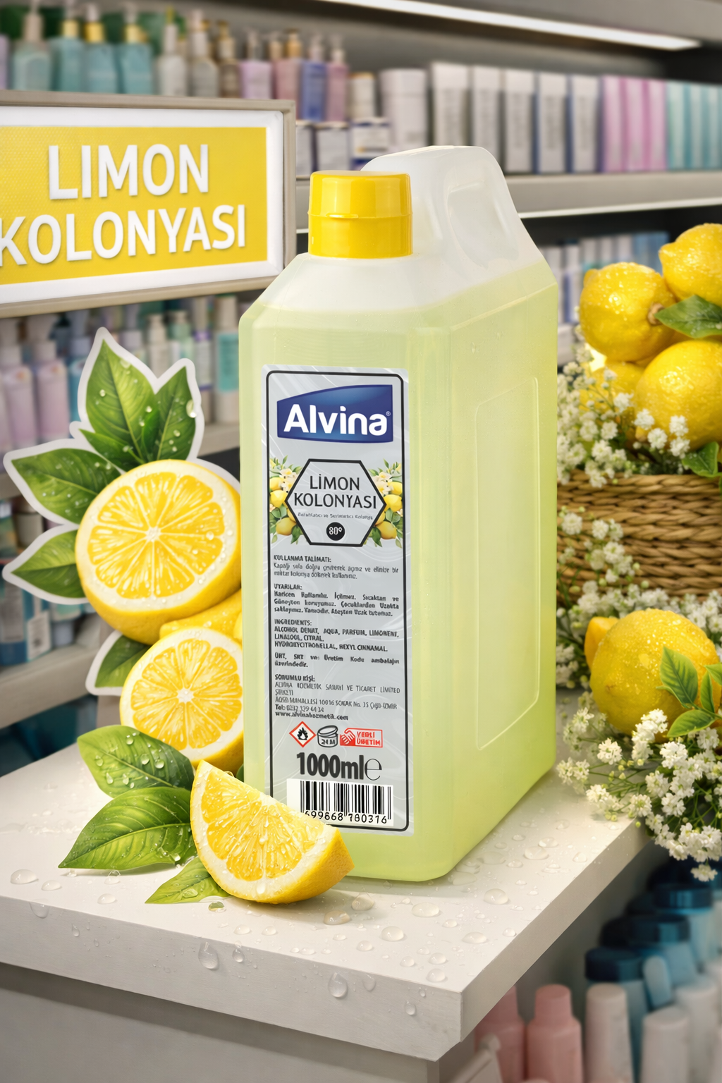Alvina 80 Derece Limon Kolonyası 1000 ml 