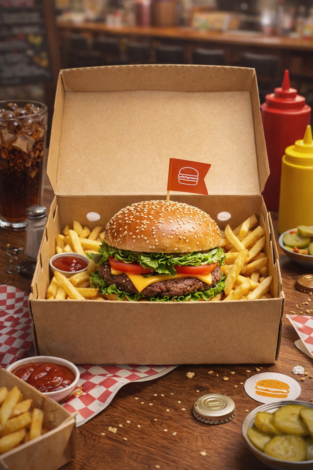 Kraft Duble Hamburger Kutusu Büyük 100 Adet