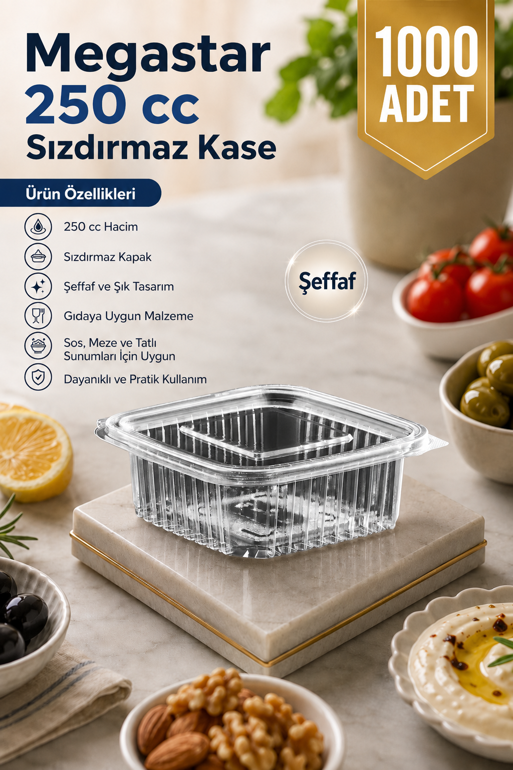 Megastar 250 Gr Sızdırmaz Kase 1000'li – Kapaklı Meze ve Gıda Kabı