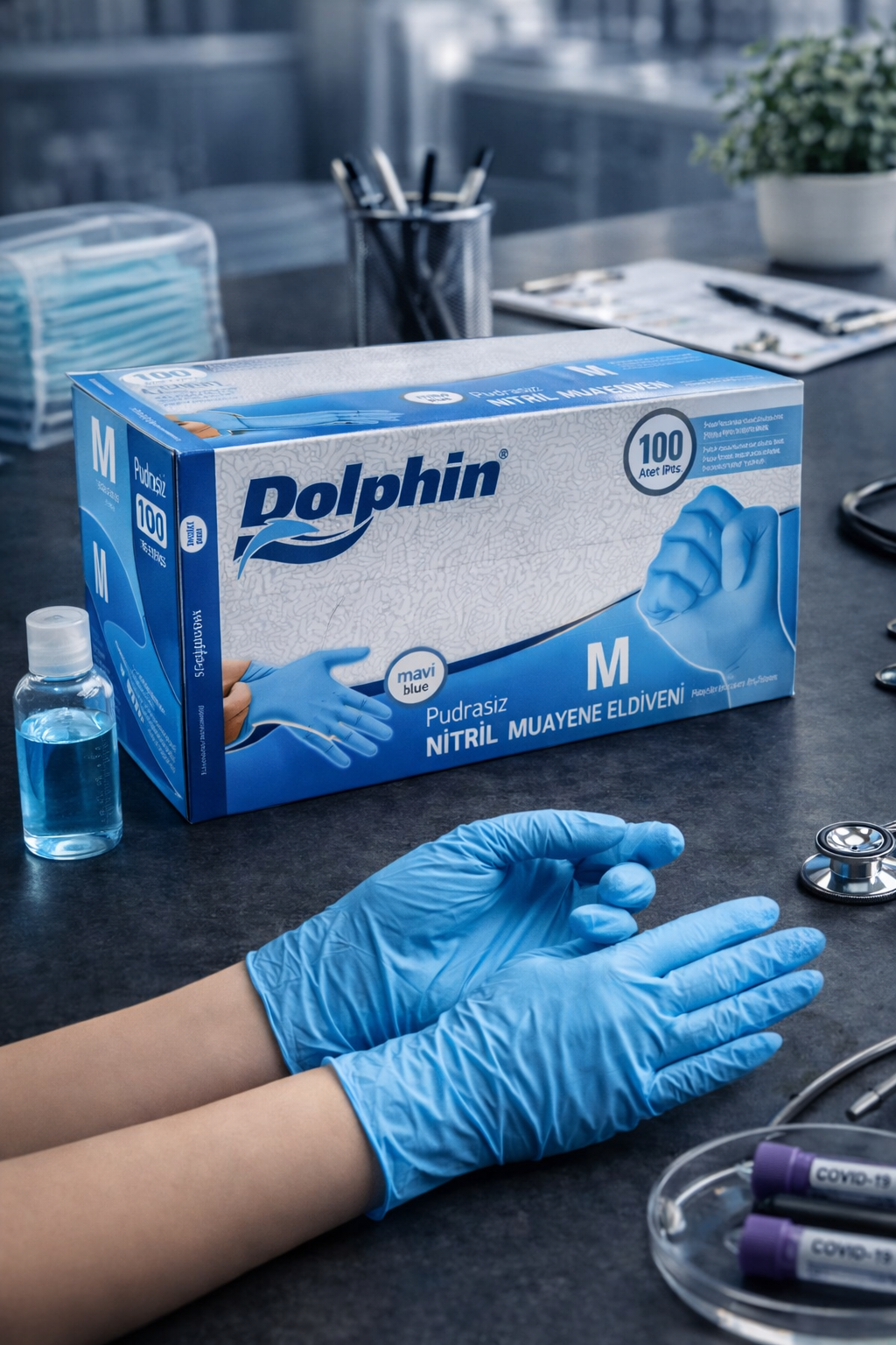 Dolphin Mavi Nitril Eldiven Medium 100'lü