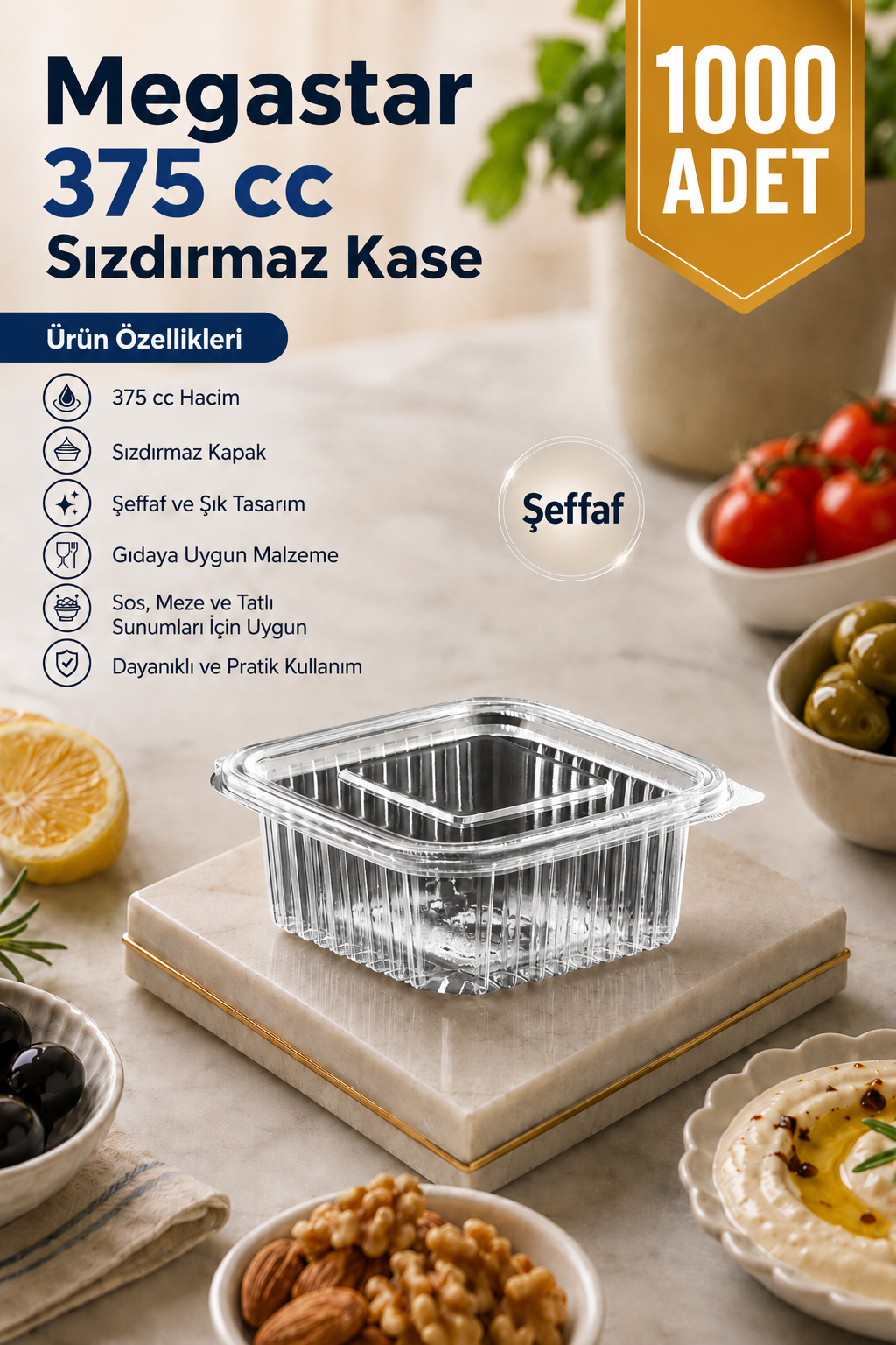 Megastar 375 Gr Sızdırmaz Kase 1000'li – Kapaklı Meze ve Gıda Kabı