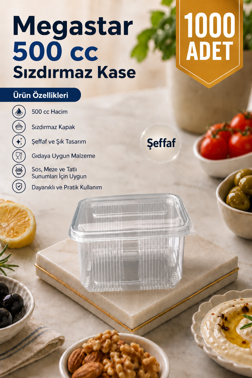 Megastar 500 Gr Sızdırmaz Kase 600'lü – Kapaklı Meze ve Gıda Kabı