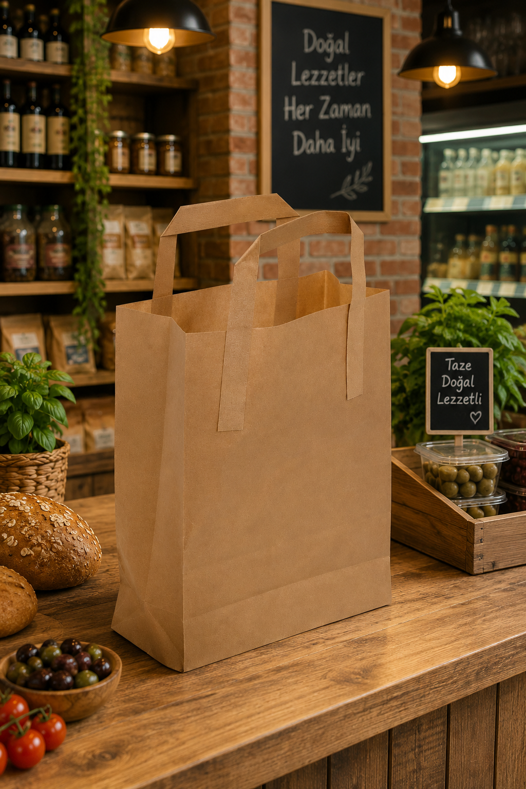 26x17x27 cm Düz Saplı Kraft Çanta Kampanyalı Fiyat 250 Adet