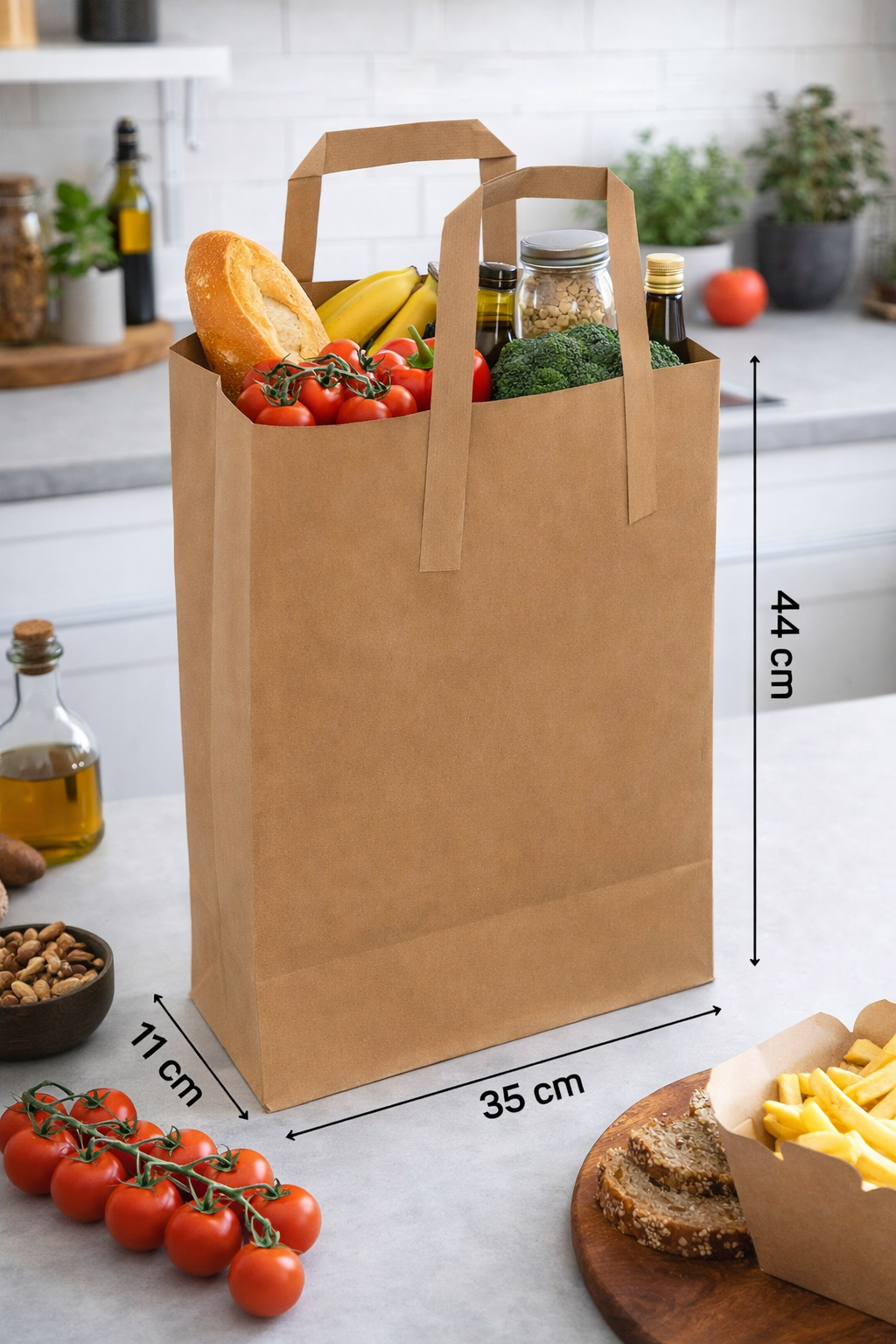 44x11x35 cm Düz Saplı Kraft Çanta 200'lü