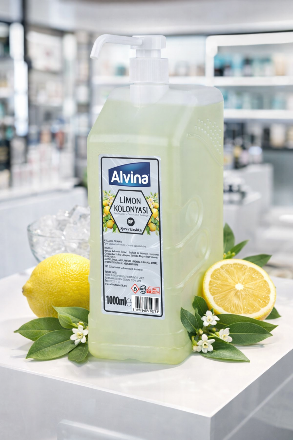 Alvina 80 Derece Pompalı Limon Kolonyası 1000 ml