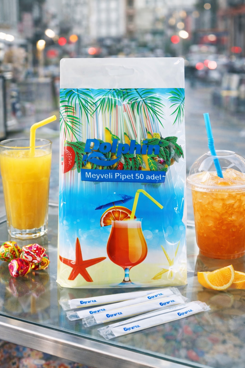 Dolphin Körüklü Plastik Meyveli Pipet 50'li