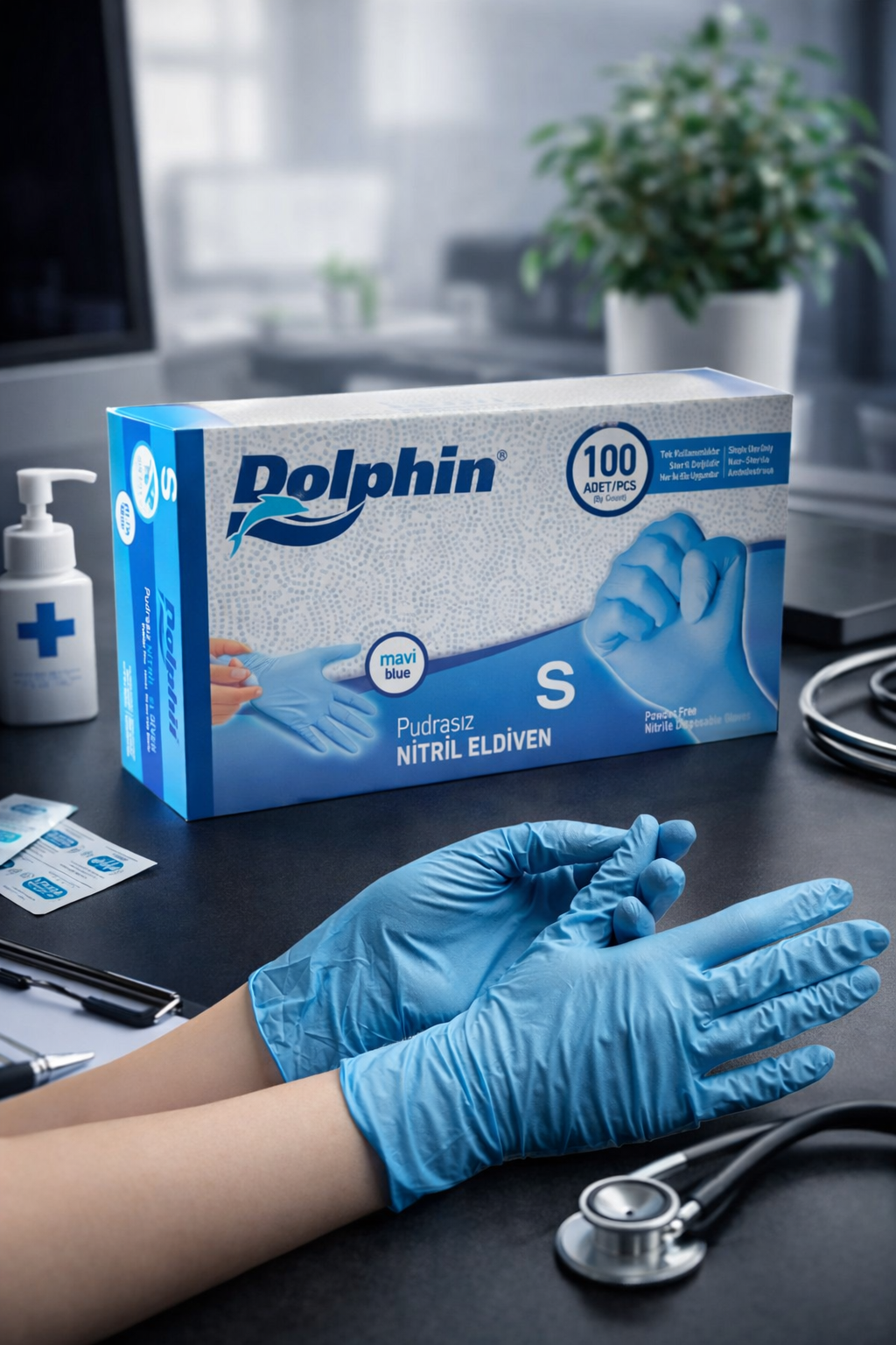Dolphin Mavi Nitril Eldiven Small 100'lü