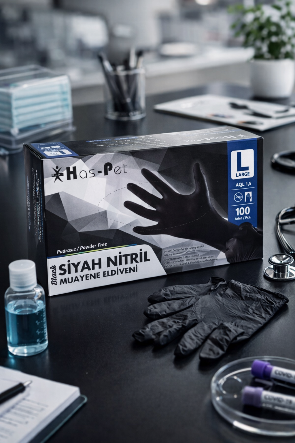 Haspet Siyah Nitril Eldiven Large 100'lü