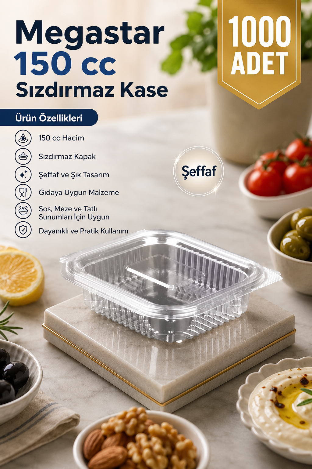 Megastar 150 Gr Sızdırmaz Kase 1000'li – Kapaklı Sos ve Meze Kabı