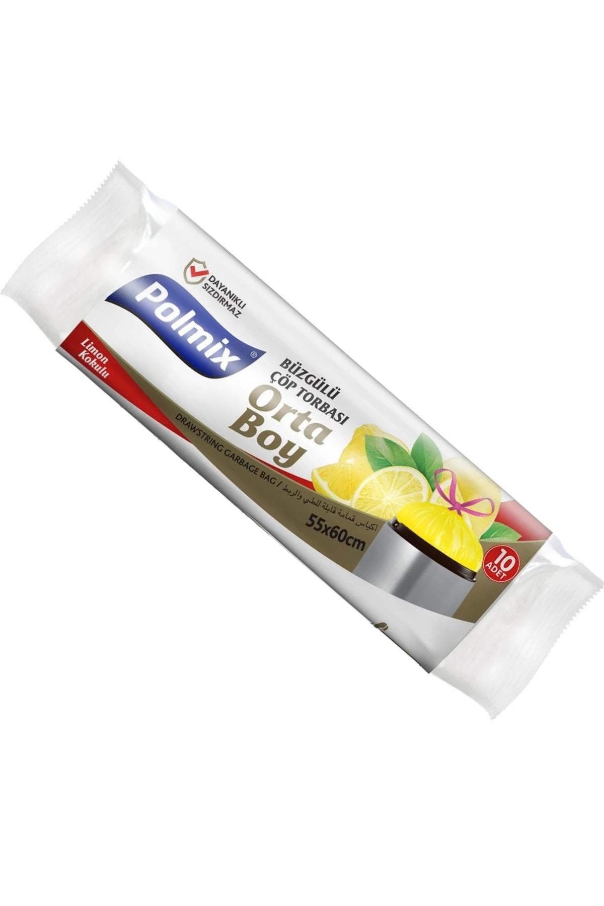 Polmix Orta Boy Büzgülü Çöp Torbası 55x60 cm Limon Kokulu 10'lu