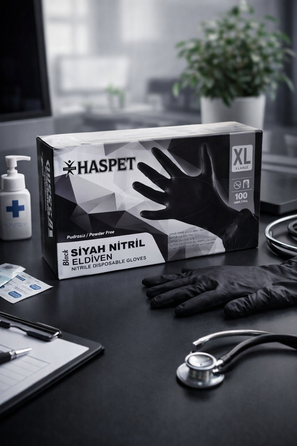 Haspet Siyah Nitril Eldiven XLarge 100'lü	
