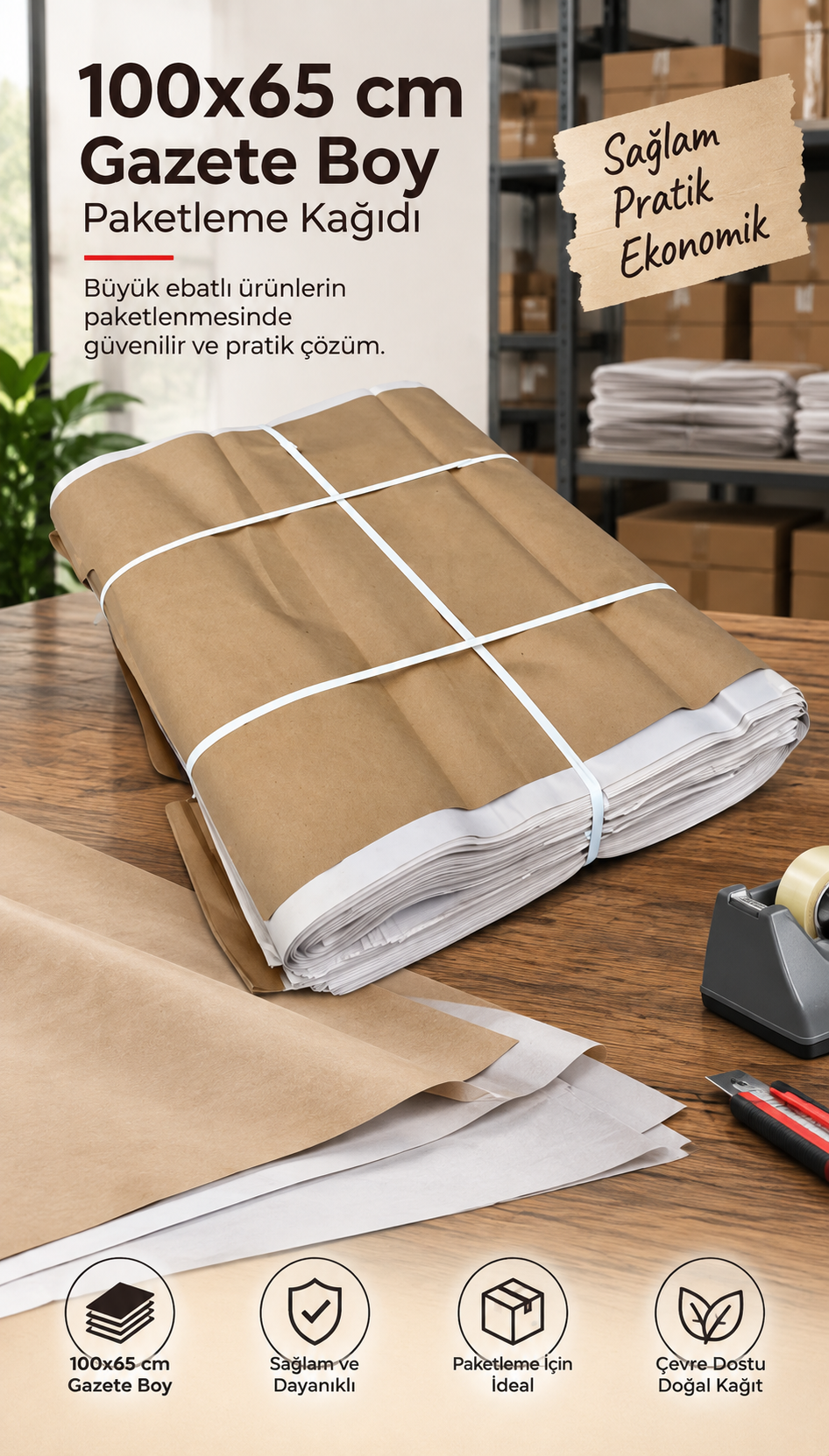100x65 cm Gazete Boy Paketleme Kağıdı 25 KG