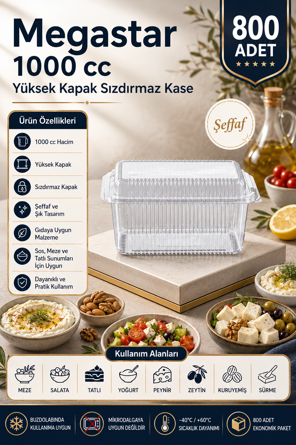 Megastar 1000 Gr Yüksek Kapaklı Sızdırmaz Kase 800'lü – Kapaklı Gıda ve Şarküteri Kabı
