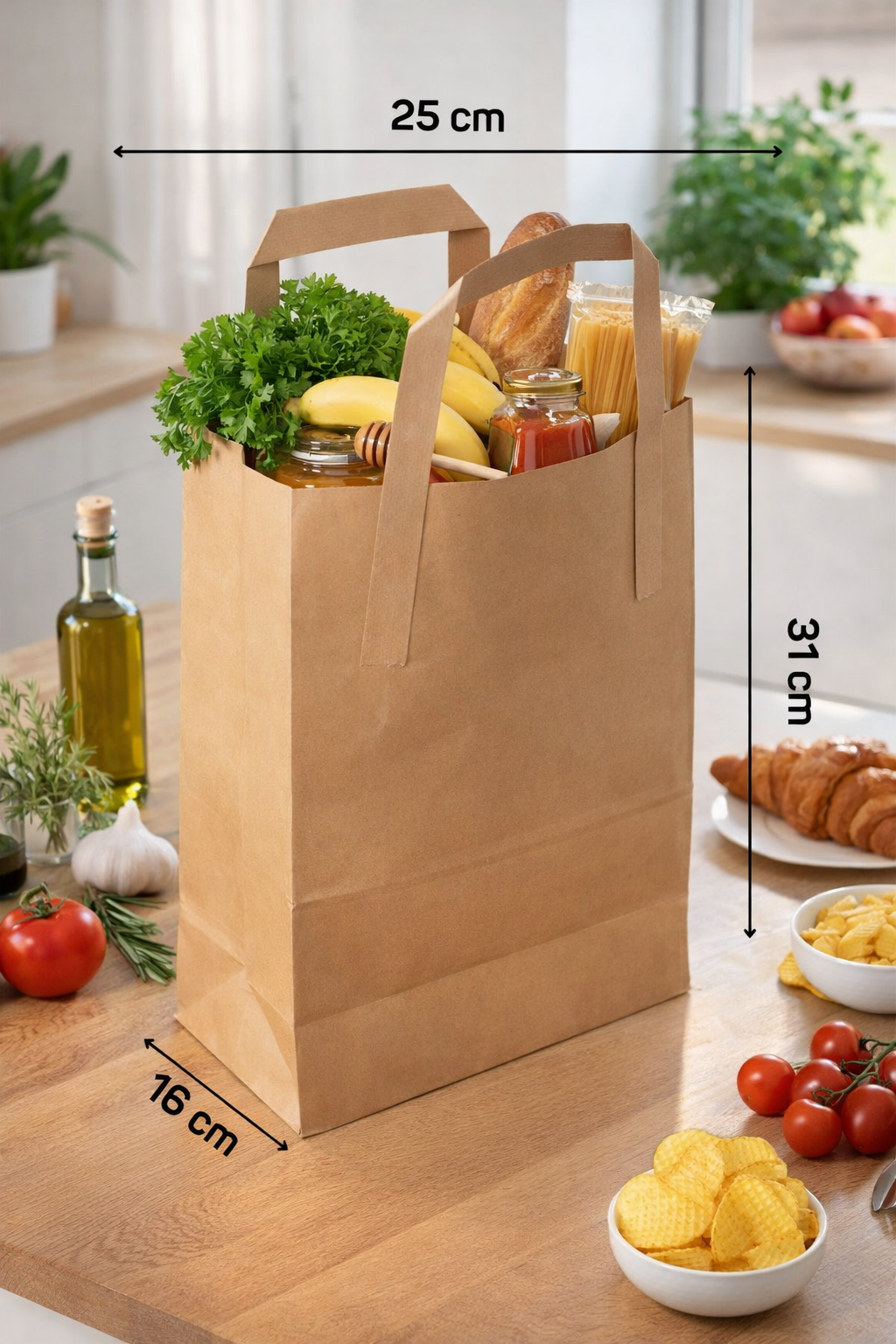 25x16x31 cm Düz Dıştan Saplı Kraft Çanta 200'lü