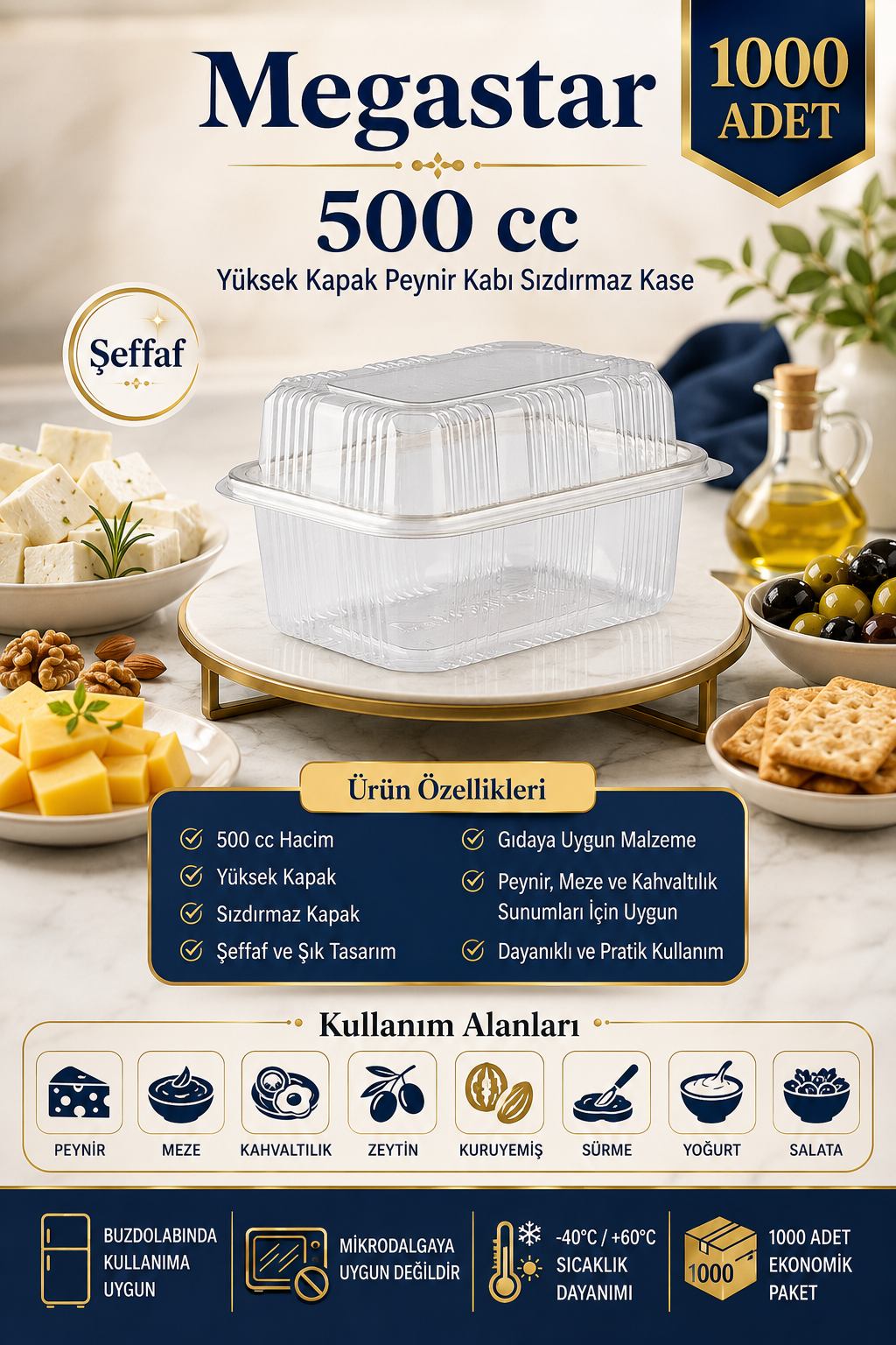 Megastar 500 Gr Yüksek Kapaklı Peynir Kabı Sızdırmaz Kase 1000'li – Kapaklı Şarküteri ve Gıda Kabı