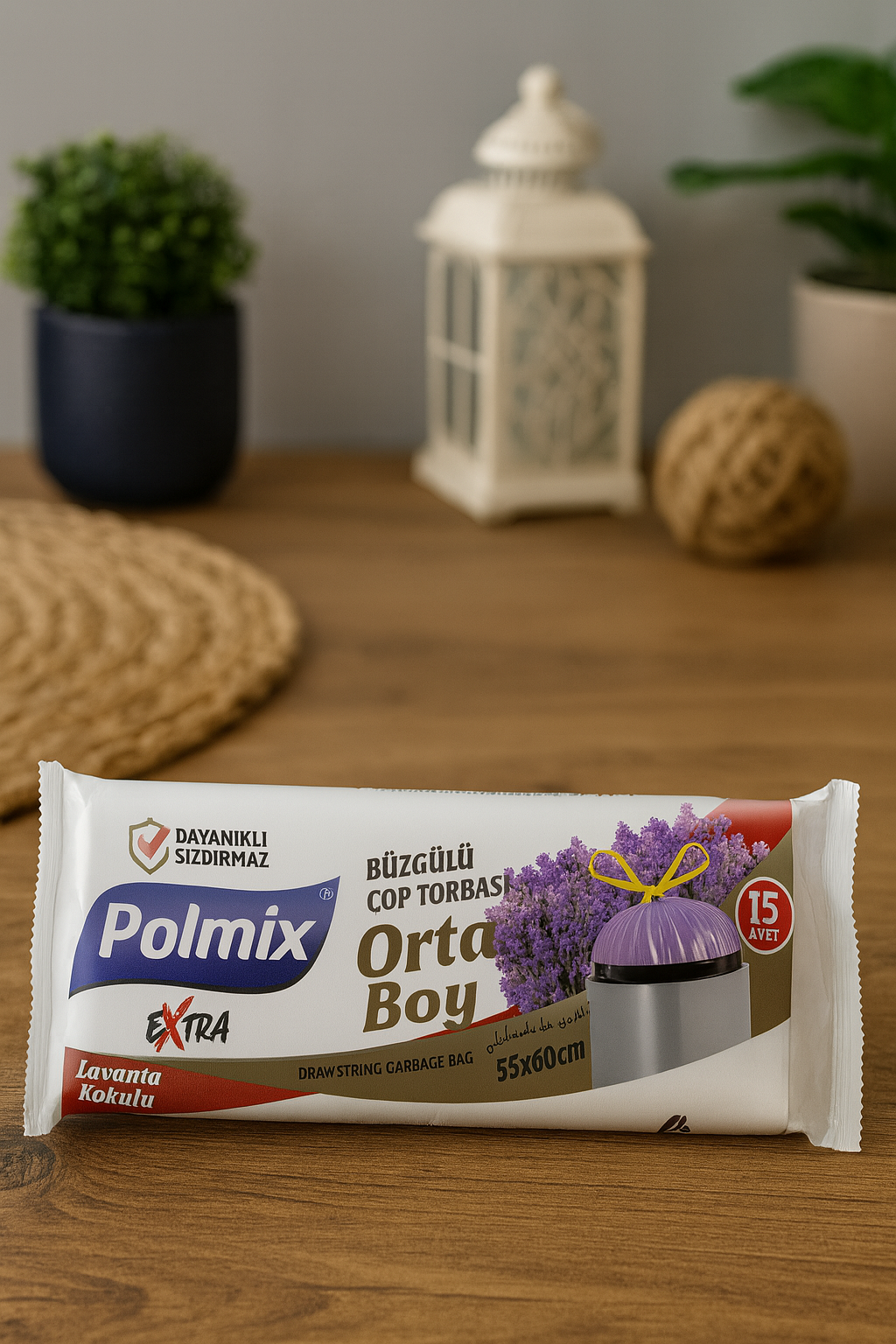 Polmix Orta Boy Büzgülü Çöp Torbası 55x60 cm Lavanta Kokulu 10'lu