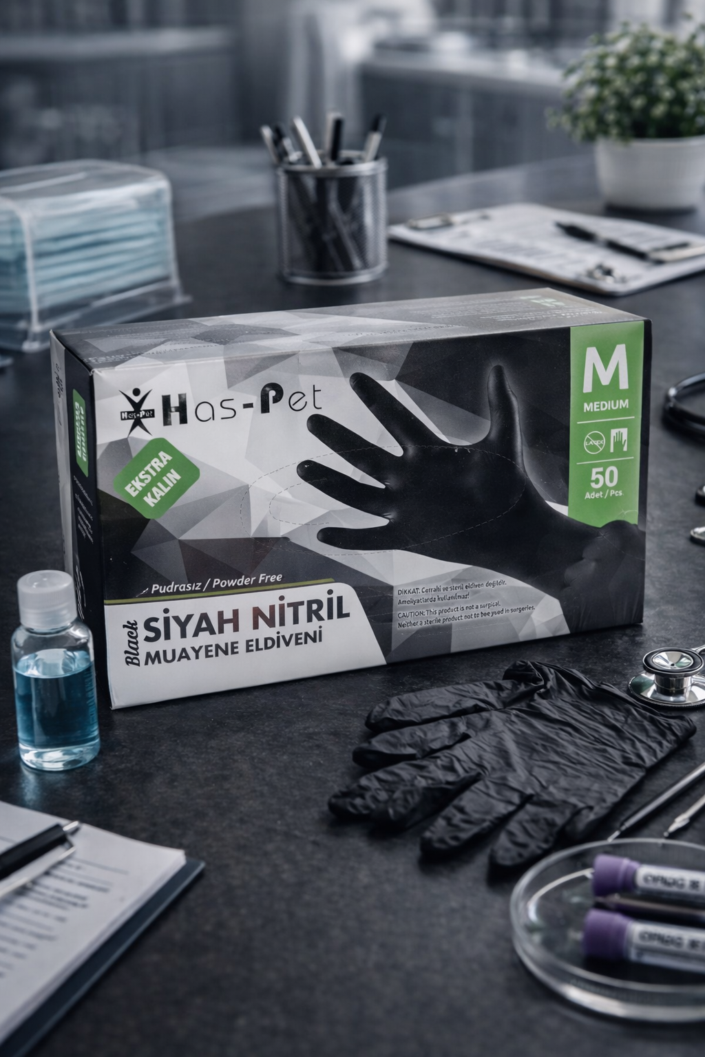 Haspet Siyah Nitril Eldiven Extra Kalın Small 50'li