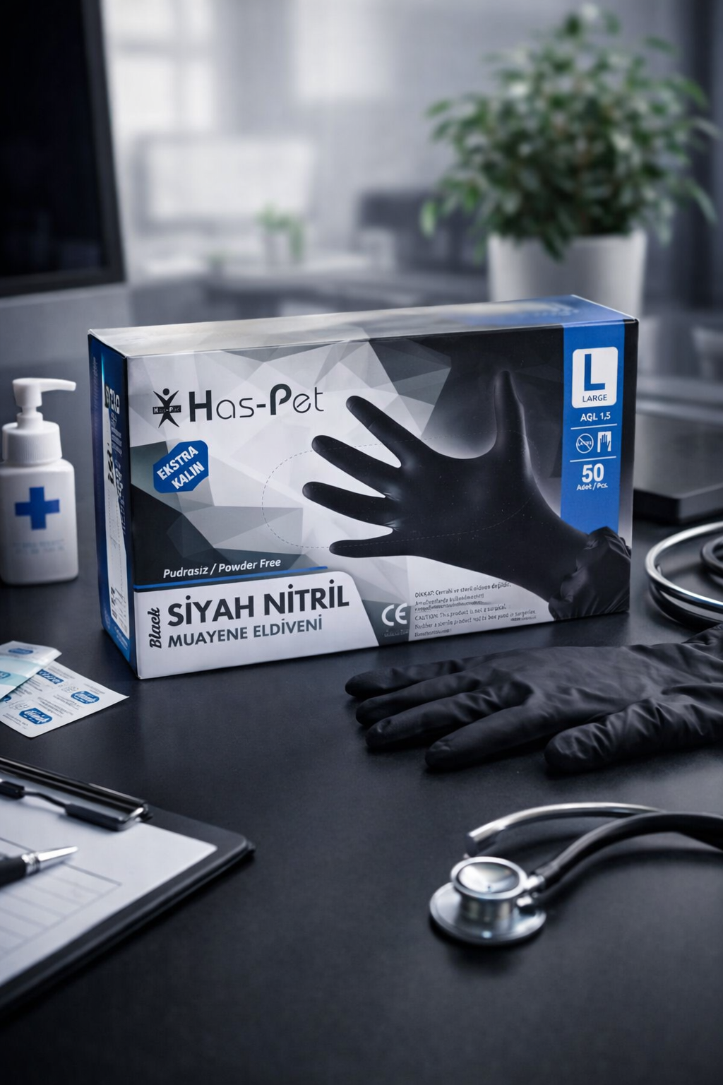 Haspet Siyah Nitril Eldiven Extra Kalın Medium 50'li
