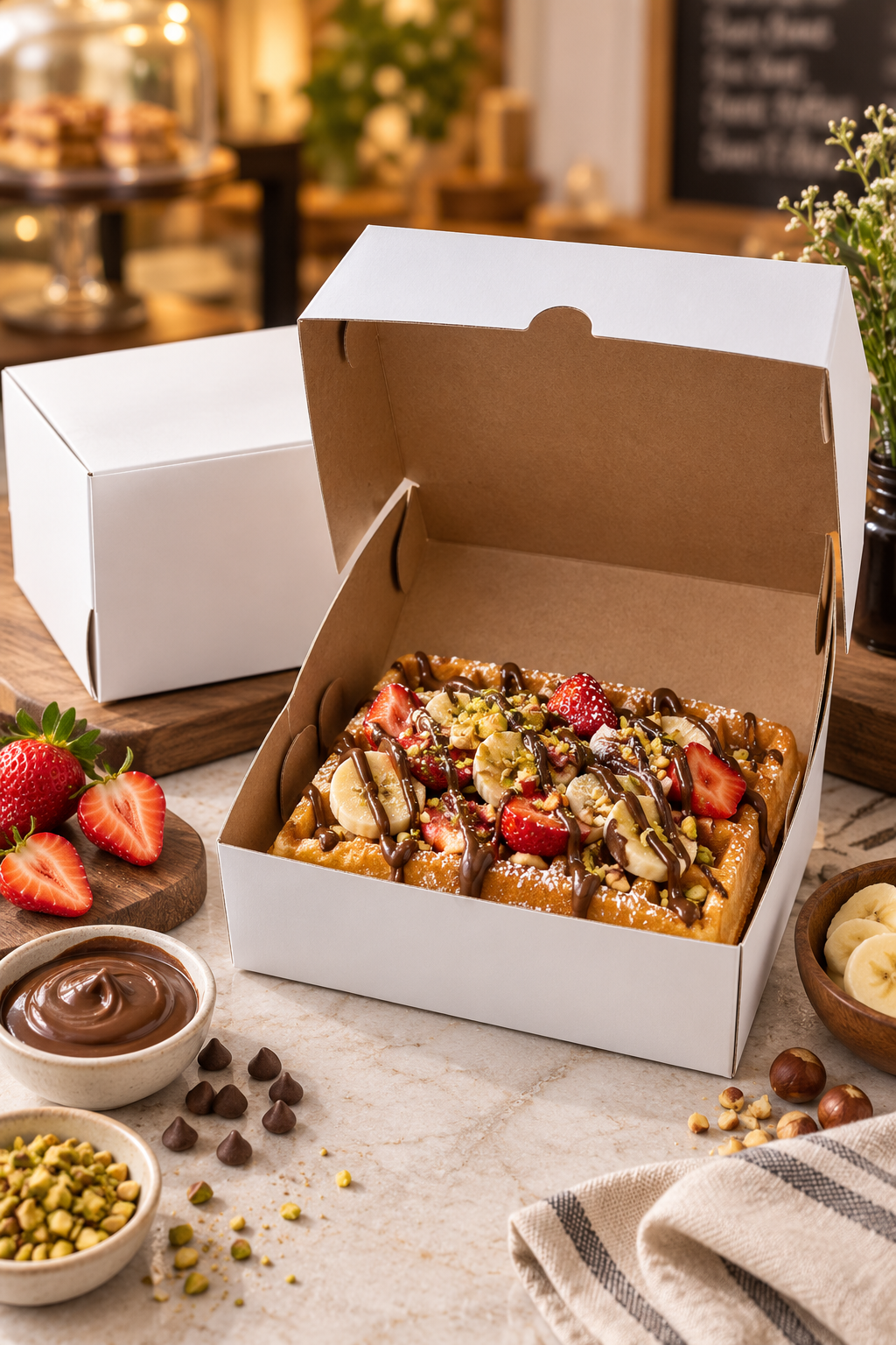 Kraft & Beyaz Waffle Kutusu Büyük Boy 100 Adet