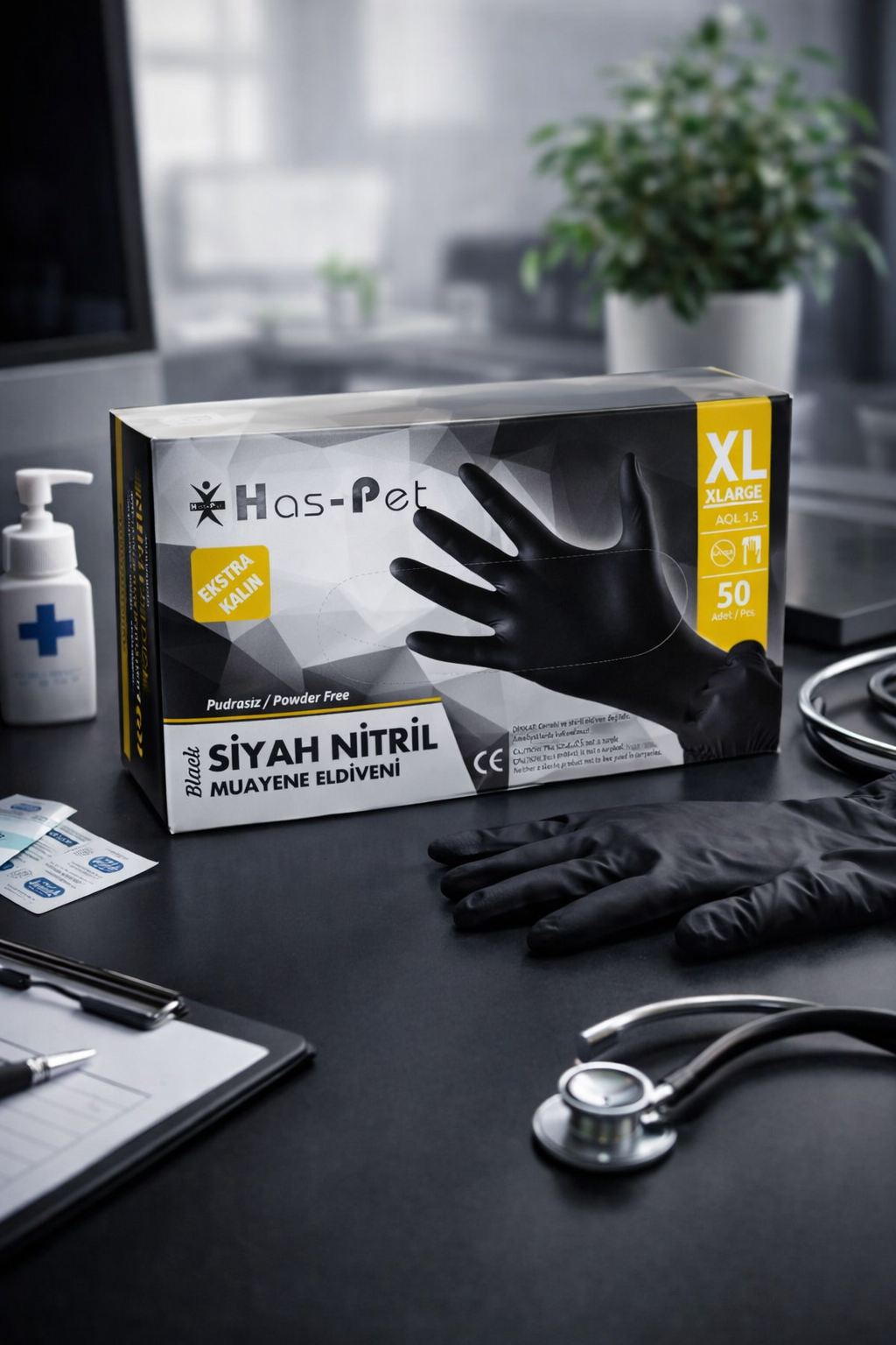 Haspet Siyah Nitril Eldiven Extra Kalın XLarge 50'li