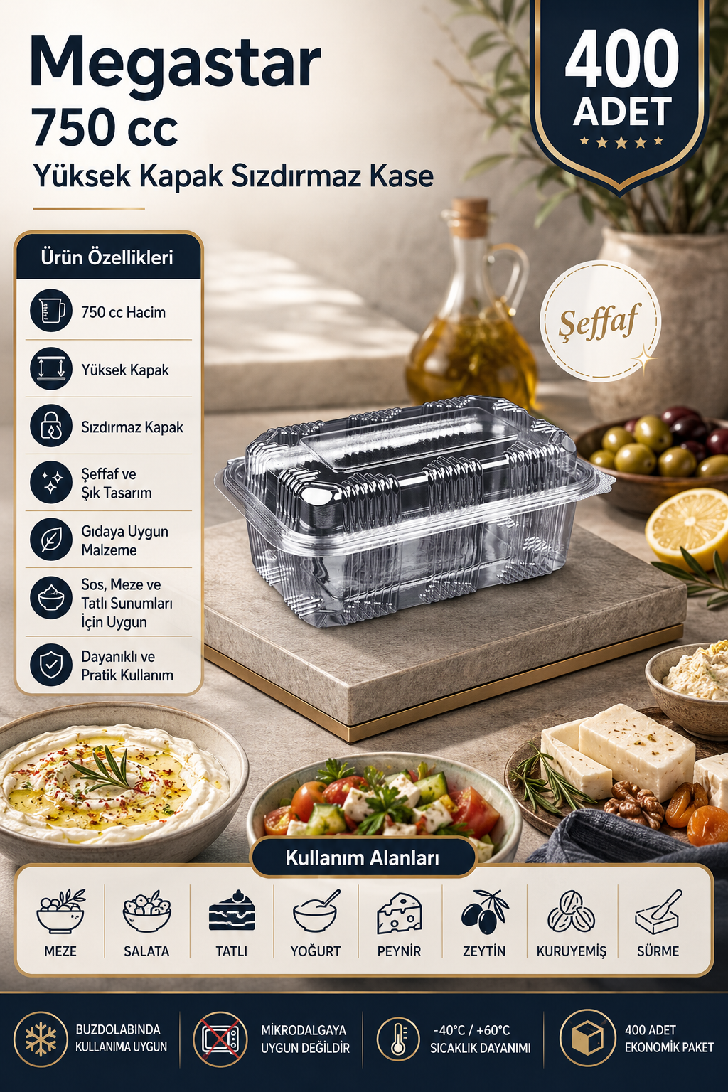 Megastar 750 Gr Yüksek Kapaklı Sızdırmaz Kase 400'lü – Kapaklı Gıda ve Meze Kabı