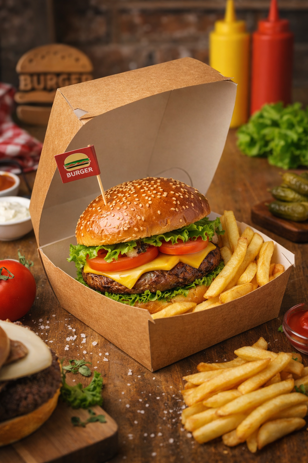 Kraft Tekli Hamburger Kutusu Büyük 100 Adet