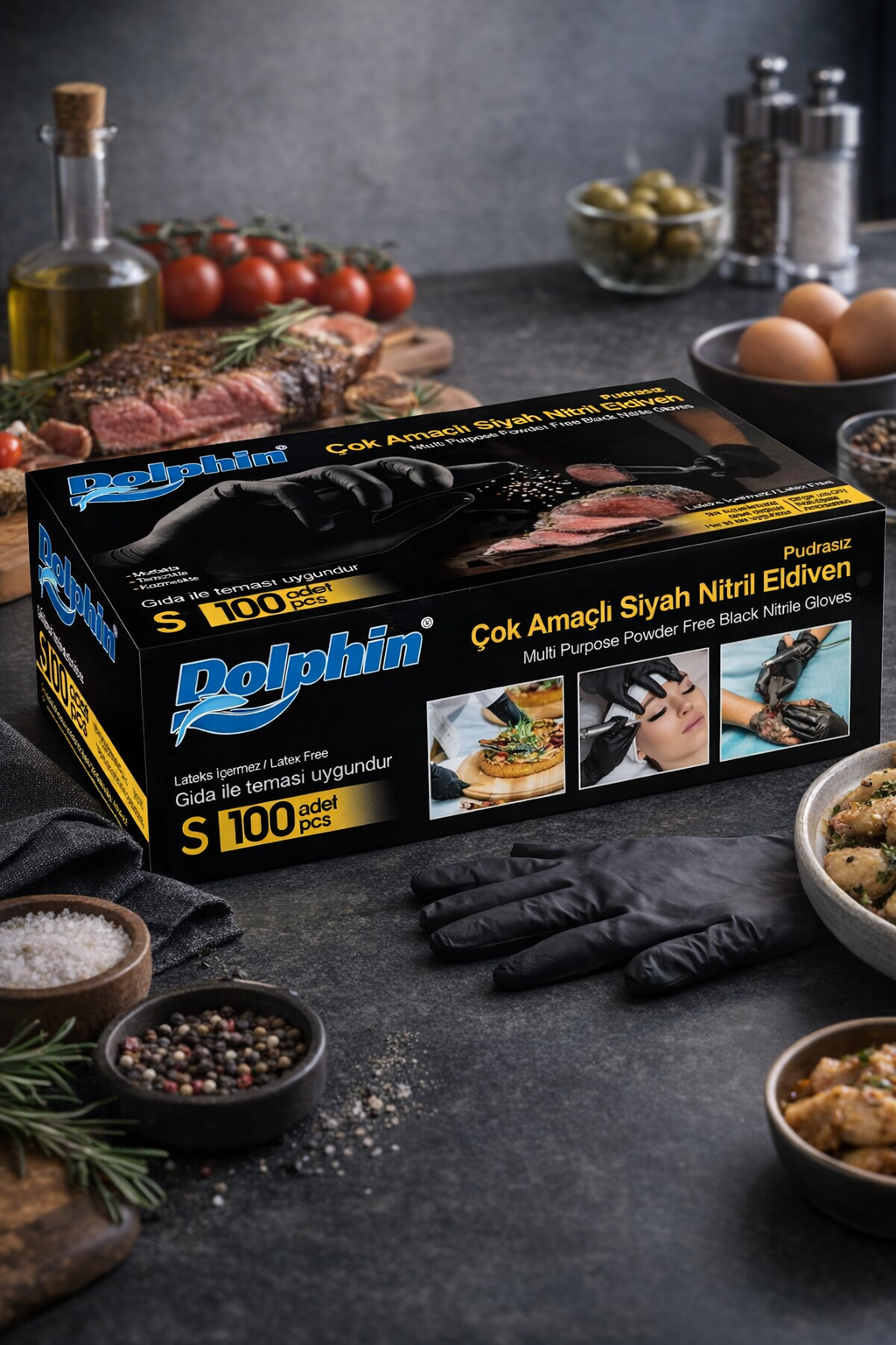 Dolphin Siyah Nitril Eldiven Small 100'lü