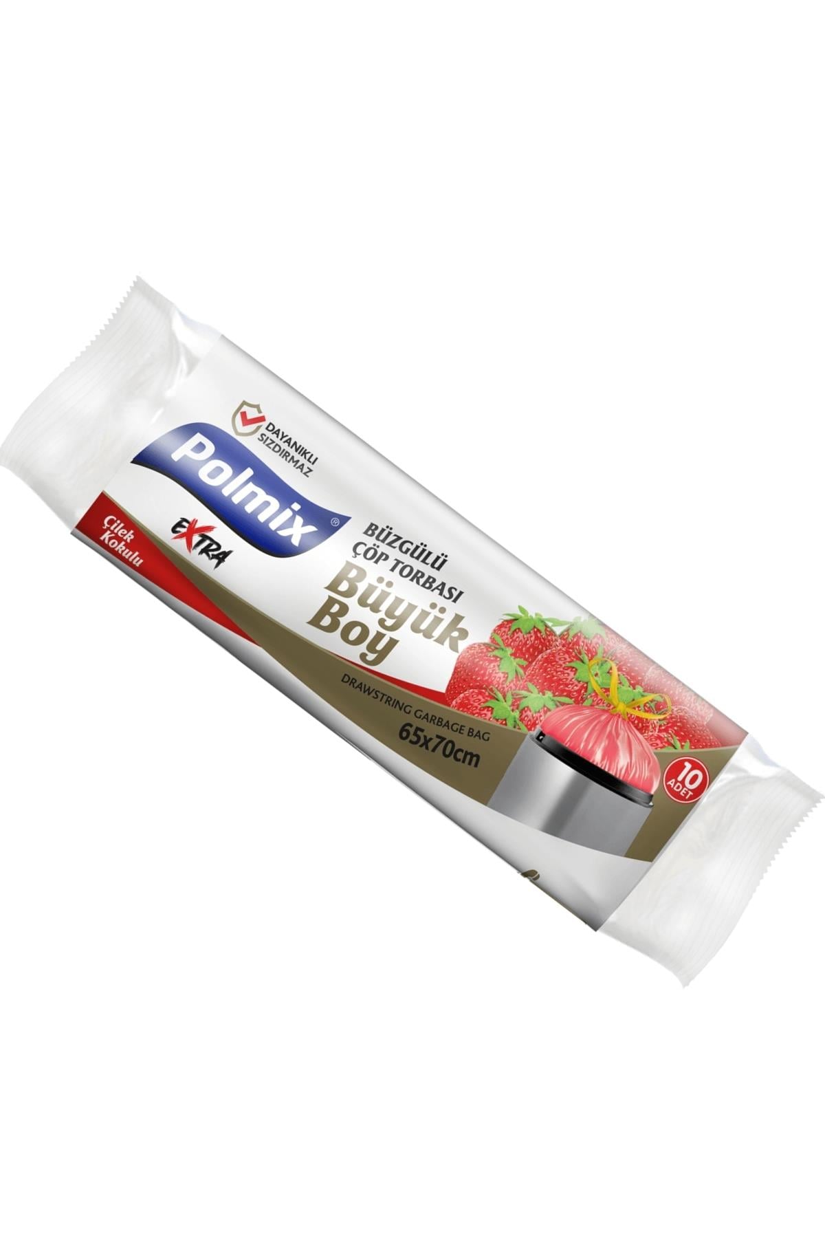 Polmix Büyük Boy Büzgülü Çöp Torbası 65x70 cm Çilek Kokulu 10'lu