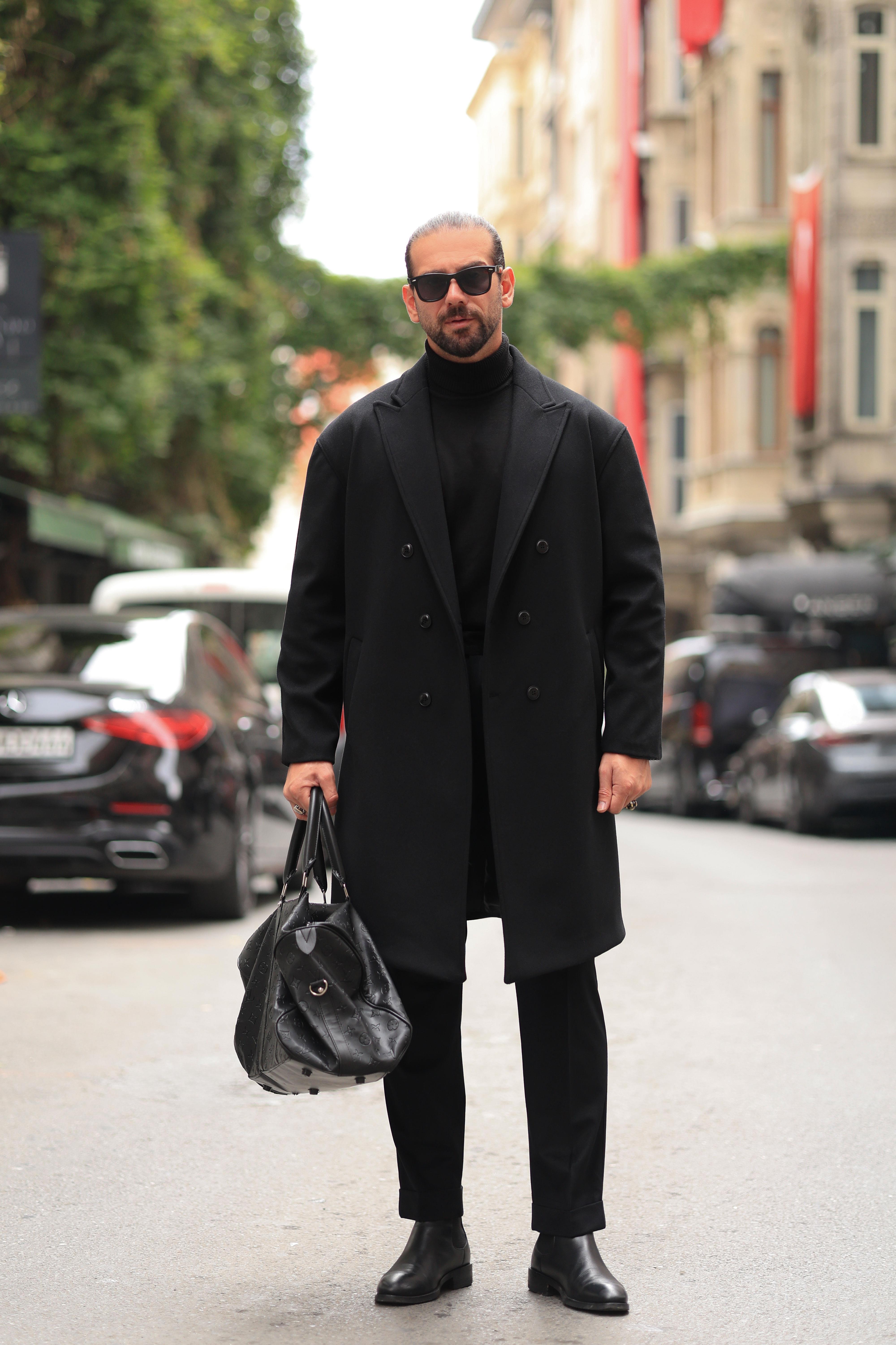 Premium Kalite Siyah Özel Dikim Oversize Kaşe Kaban