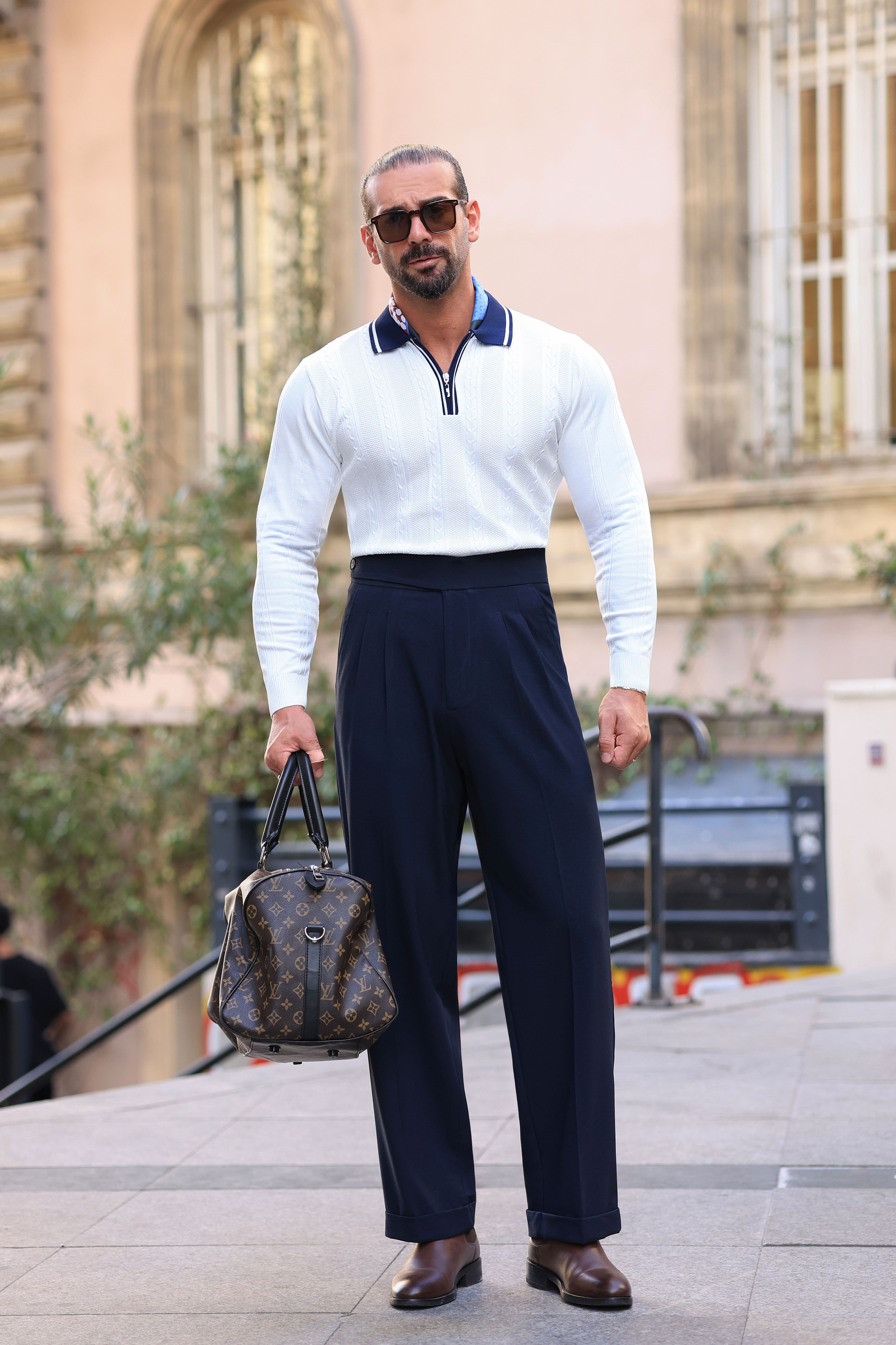 Premium Kalite Lacivert Yandan Kemer Detay Double Paça Baggy Pantolon