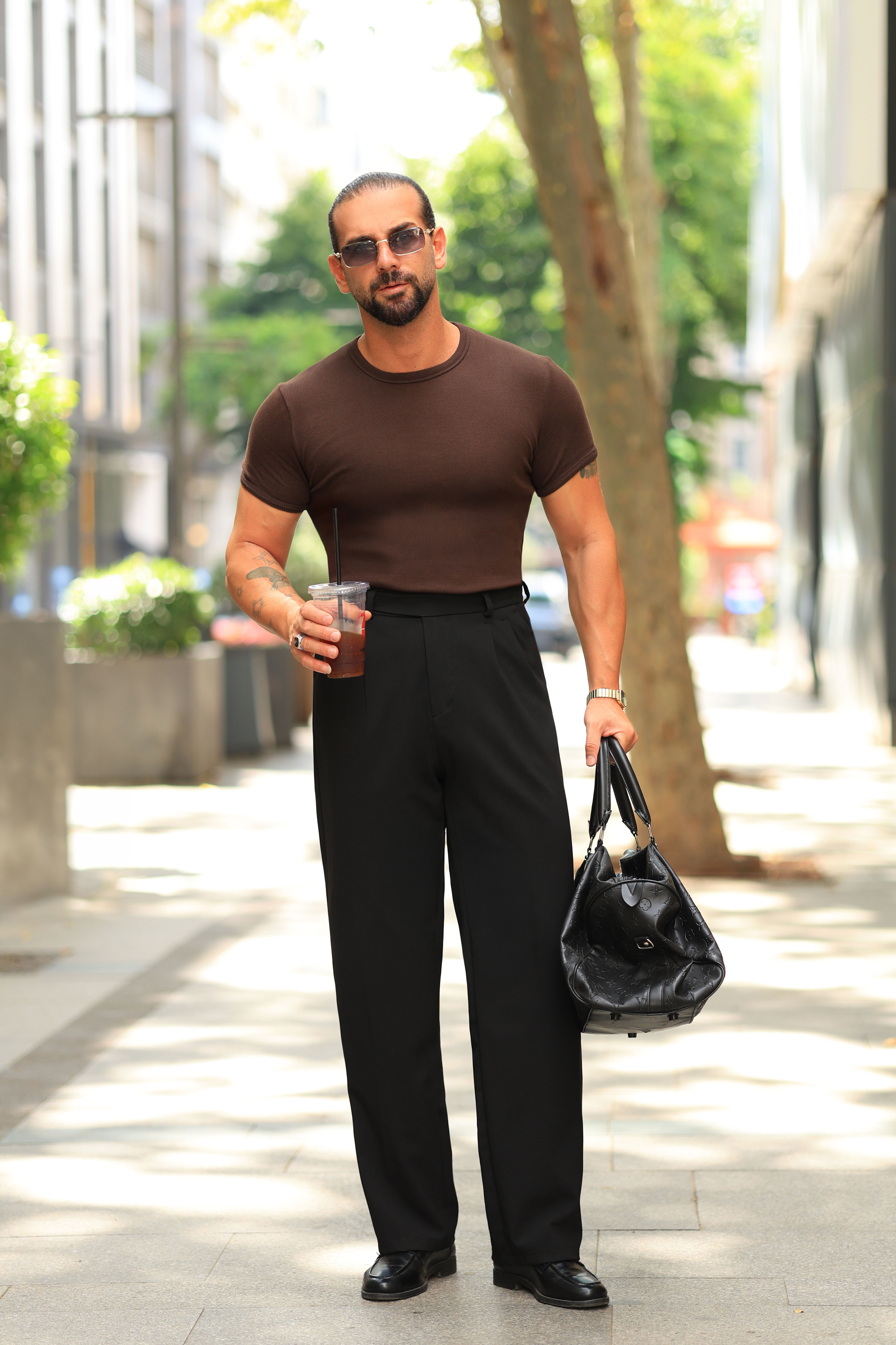 1.Kalite Siyah Çift Pileli Kemer Detaylı Casual Baggy Pantolon