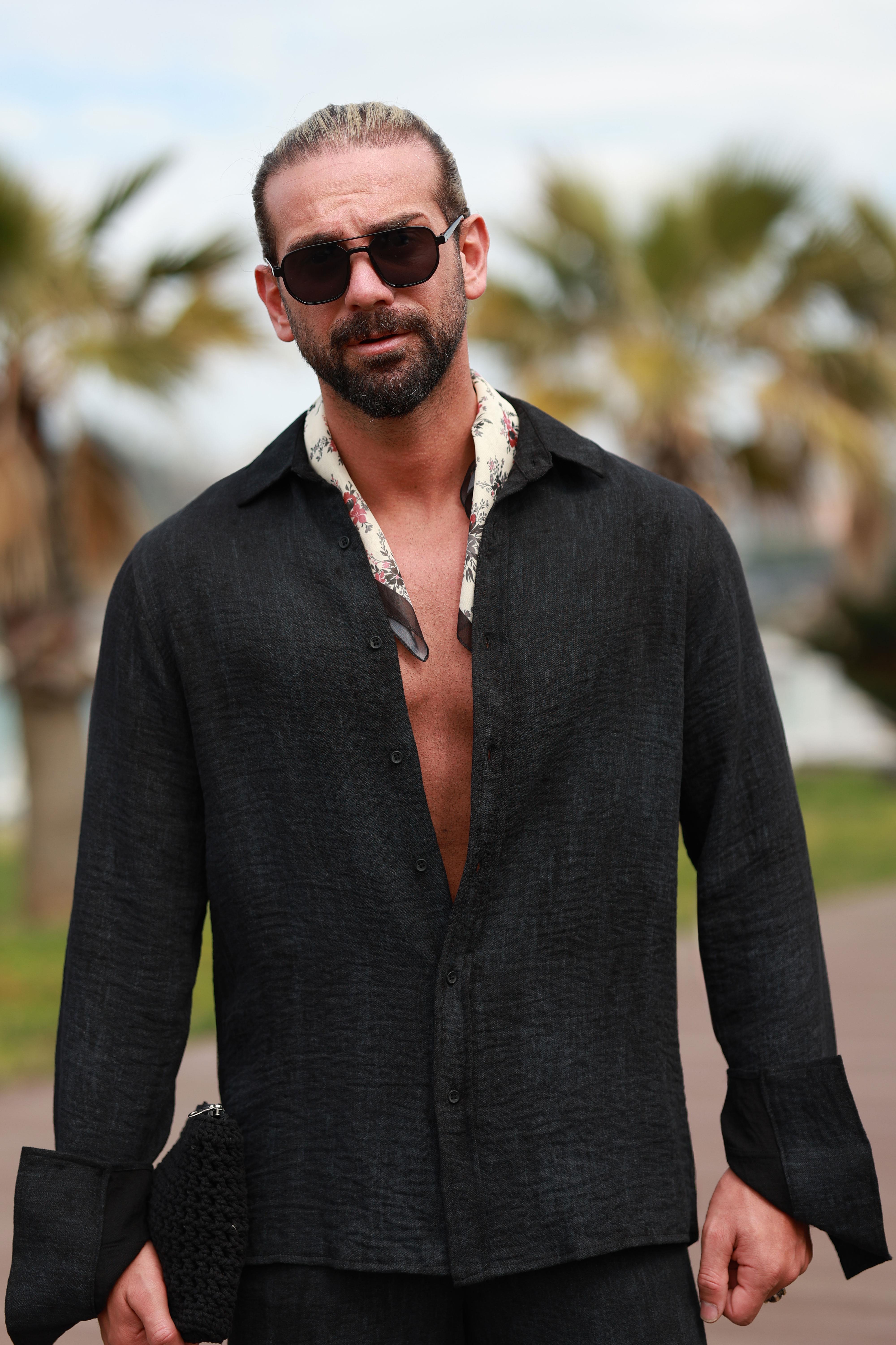 Premium Kalite Siyah %70 Saf Keten %30 Pamuk Oversize Keten Takım
