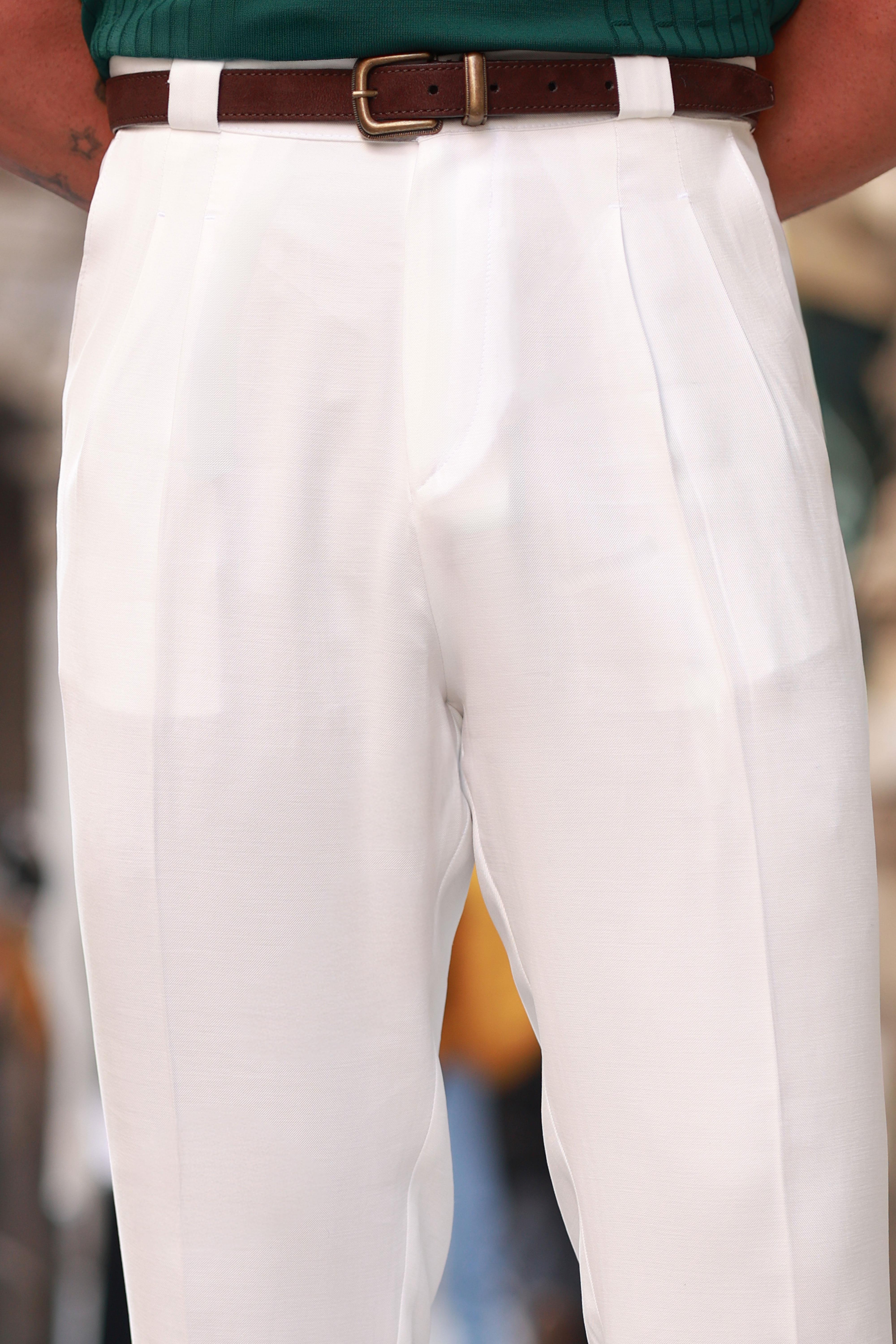 Premium Kalite Ekru Kalın Köprü Detay %100 Pamuk Tensel Pantolon 