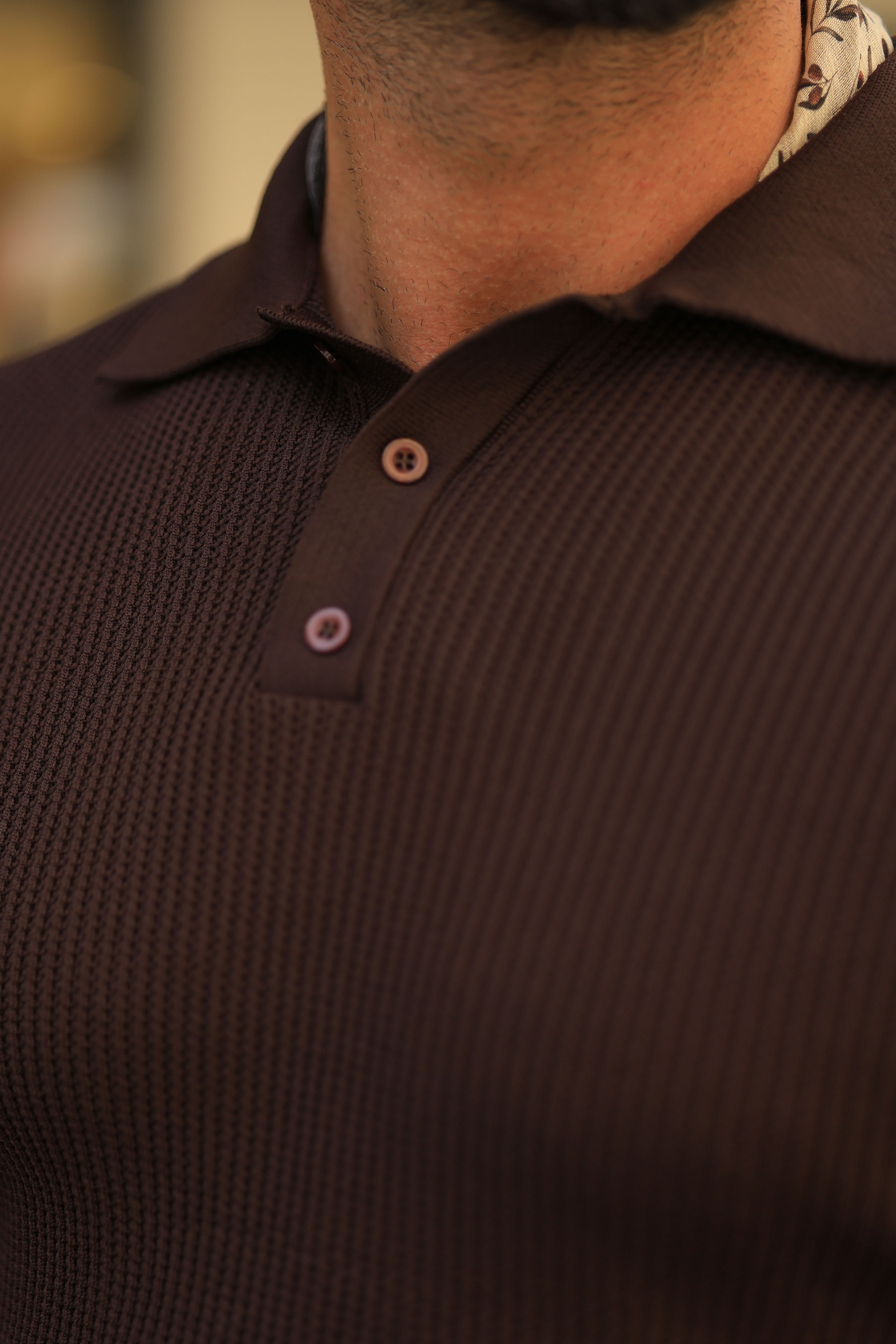 Premium Kalite Kahverengi Dokulu Polo Yaka Triko