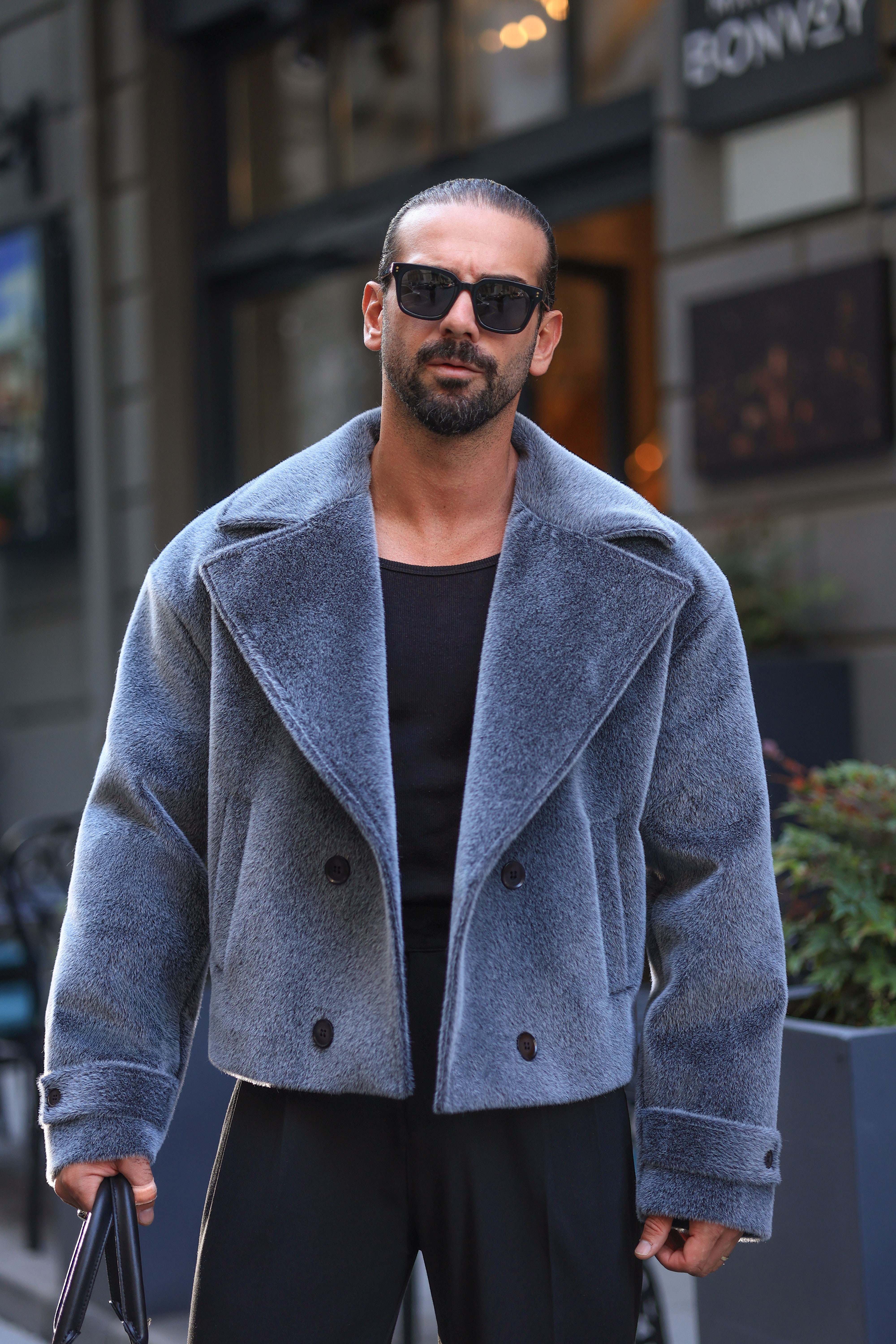 Premium Kalite Antrasit Oversize Kruvaze Krop Fox Ceket