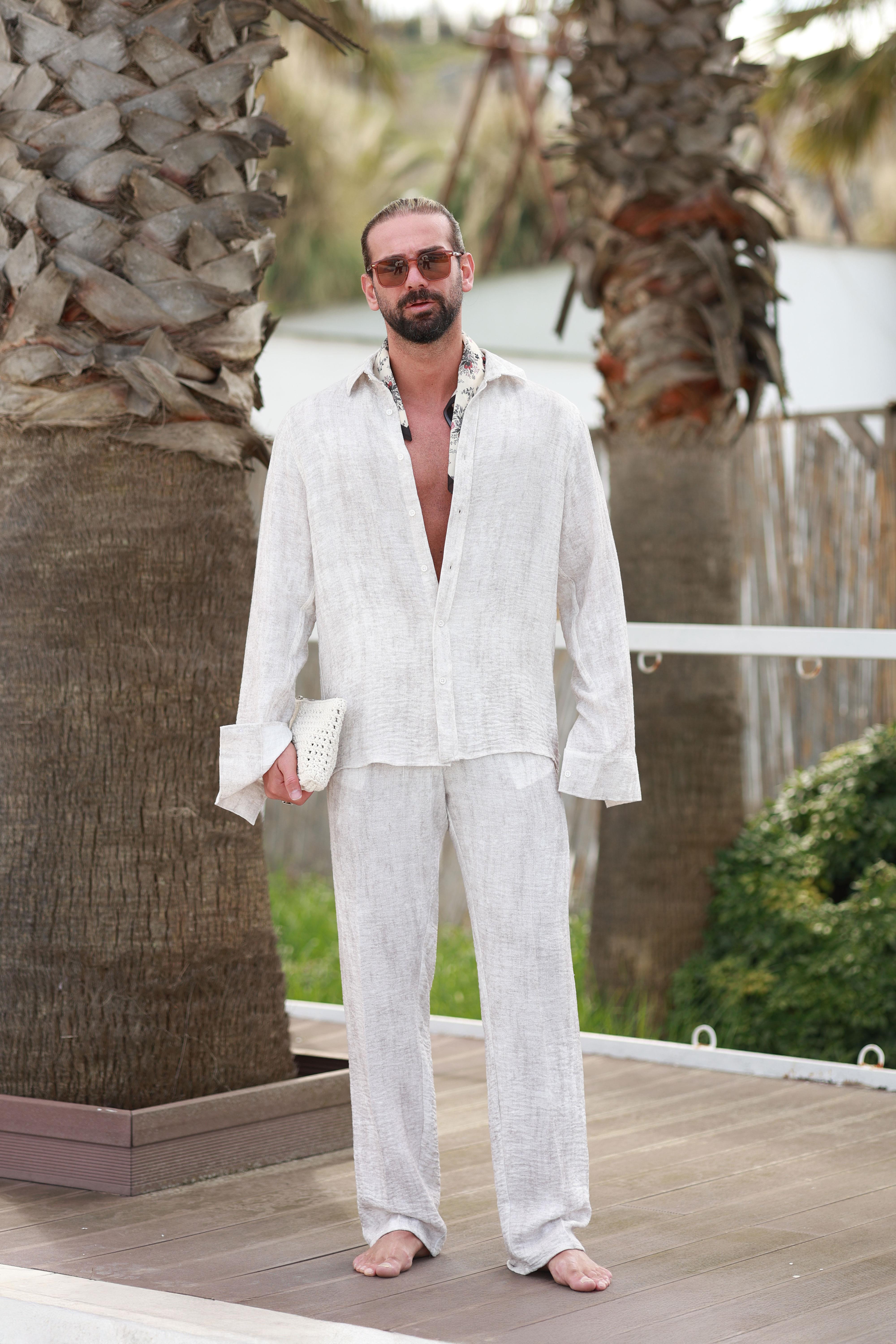 Premium Kalite Ekru %70 Saf Keten %30 Pamuk Oversize Keten Takım