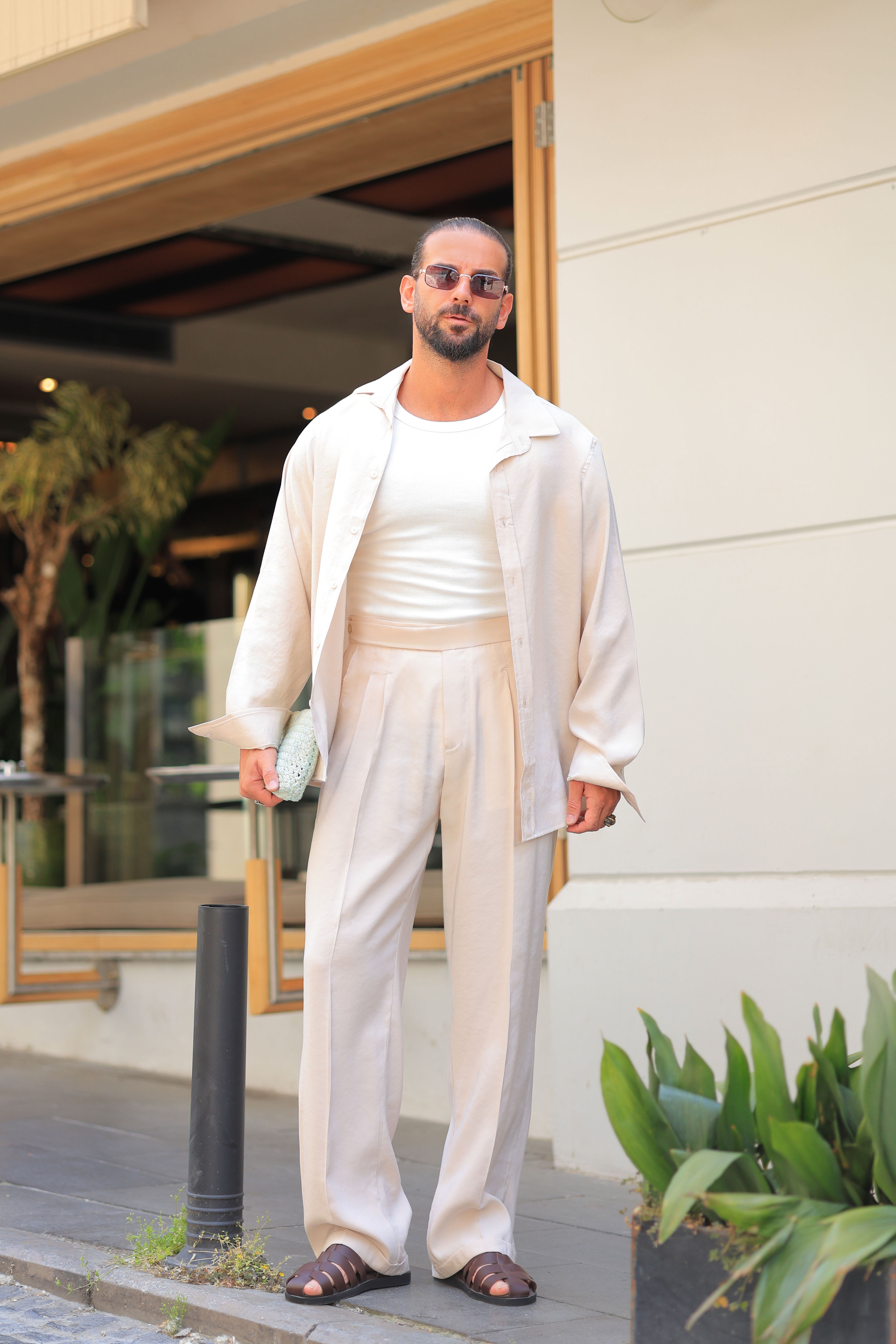 1. Kalite %70 Pamuk %30 Viskon Bej Baggy Pantolon