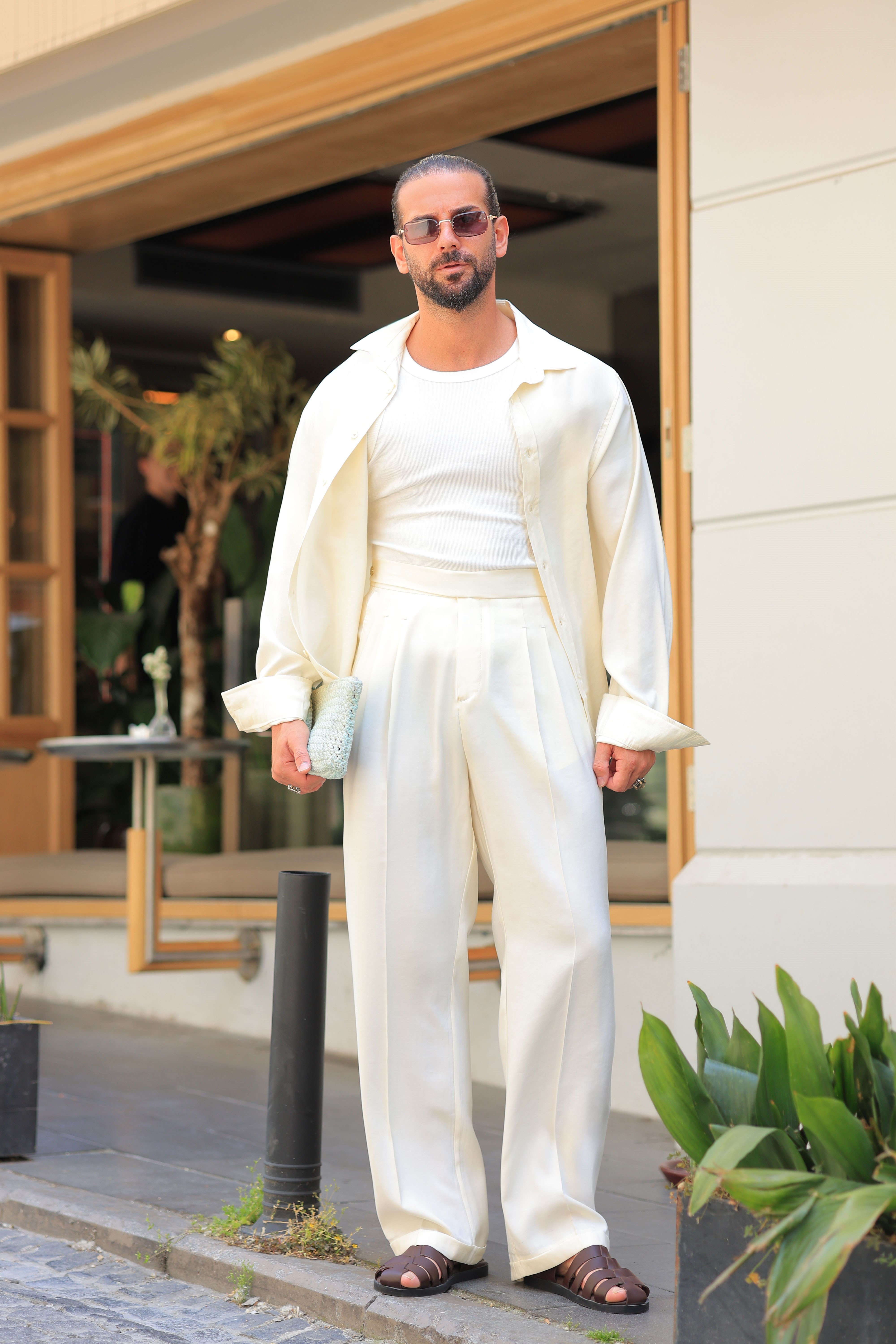 1. Kalite %70 Pamuk %30 Viskon Ekru Baggy Pantolon